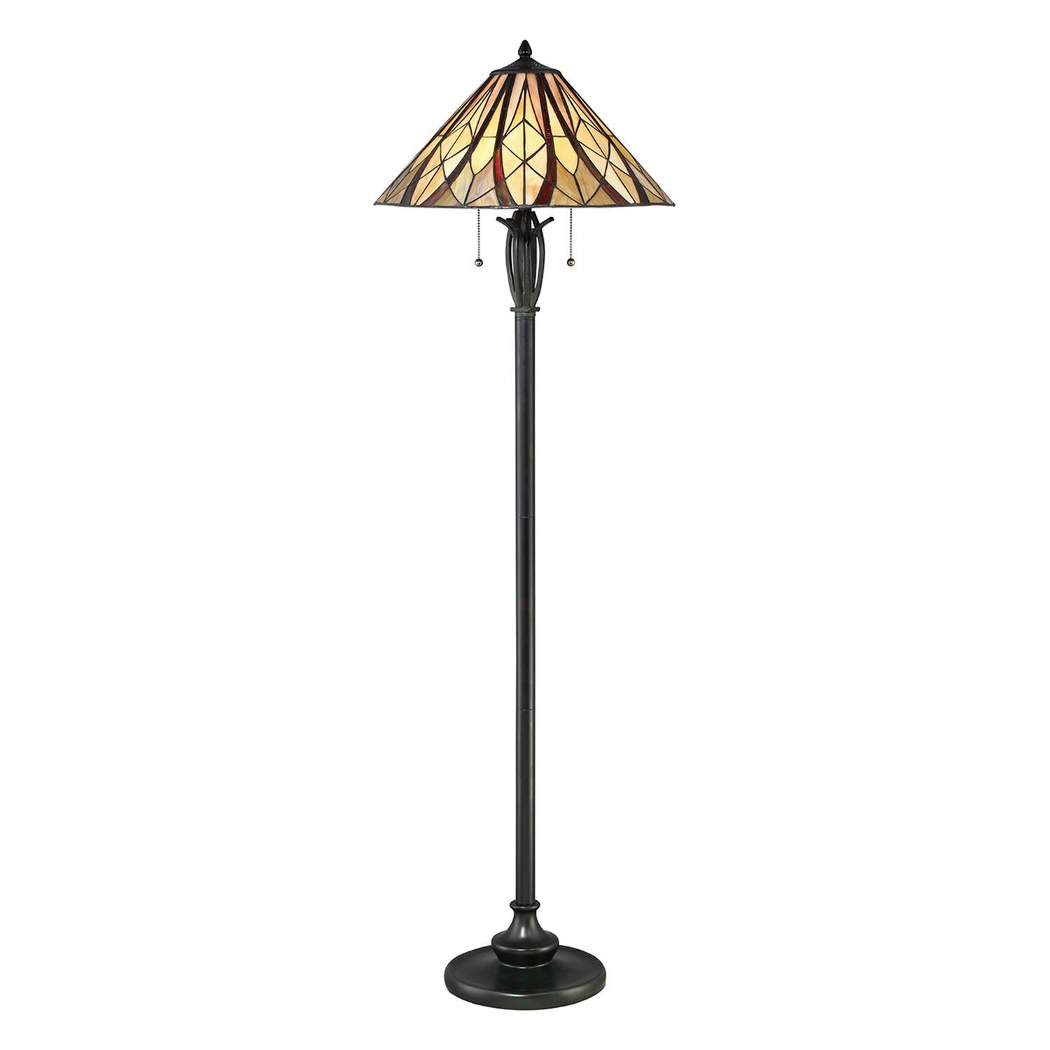 beleuchtung-stehleuchte-stehlampe-sansa-2-flammig-bronze-antik-gelb-gold-creme-tiffany-stil-582-1 Tischlampe, Stehlampe, Tiffany-Stil, Metall, Glaslampe