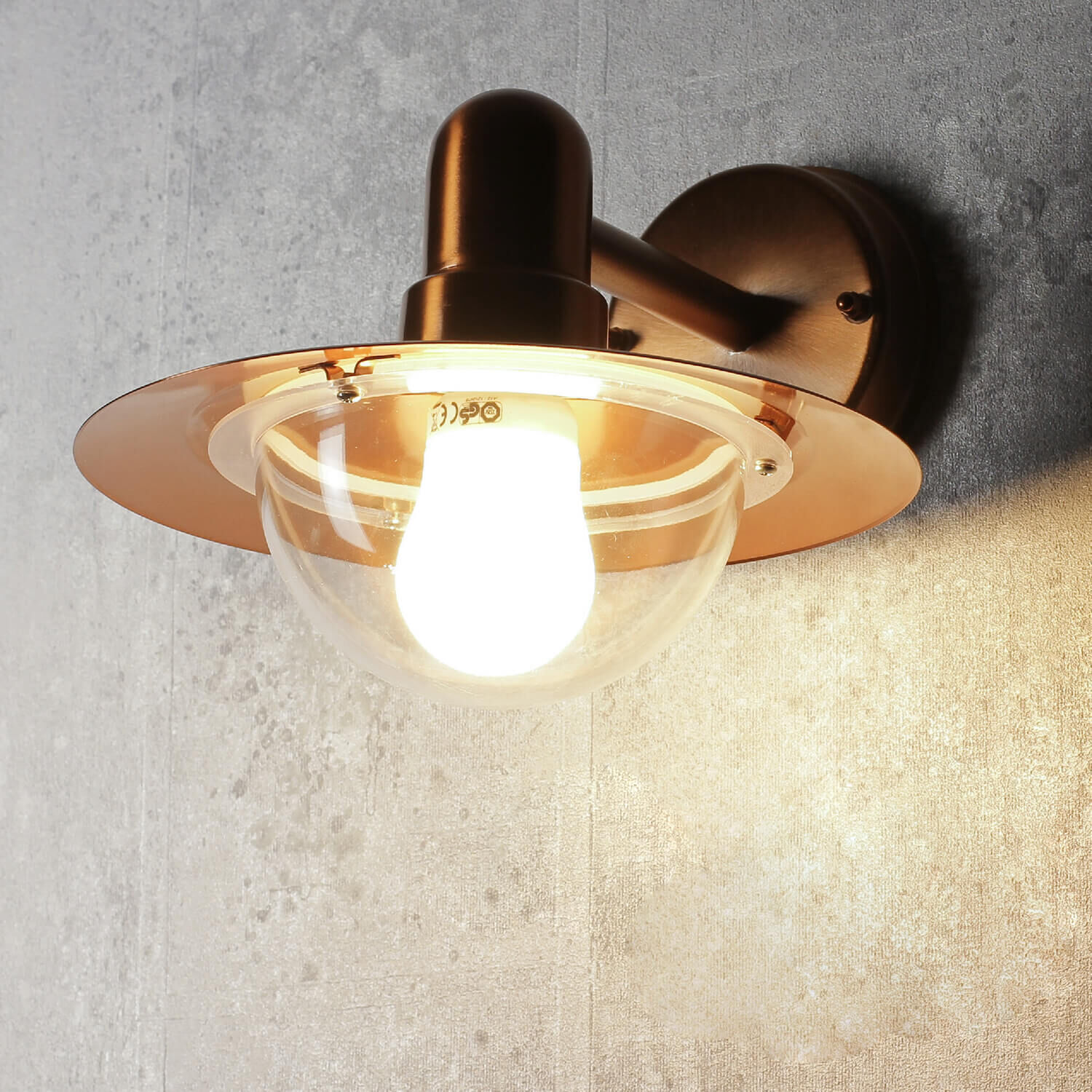 Wandleuchte, Wandleuchten-Glübirne, Bronzefarbe, Glaskuppel, LED-Lampe