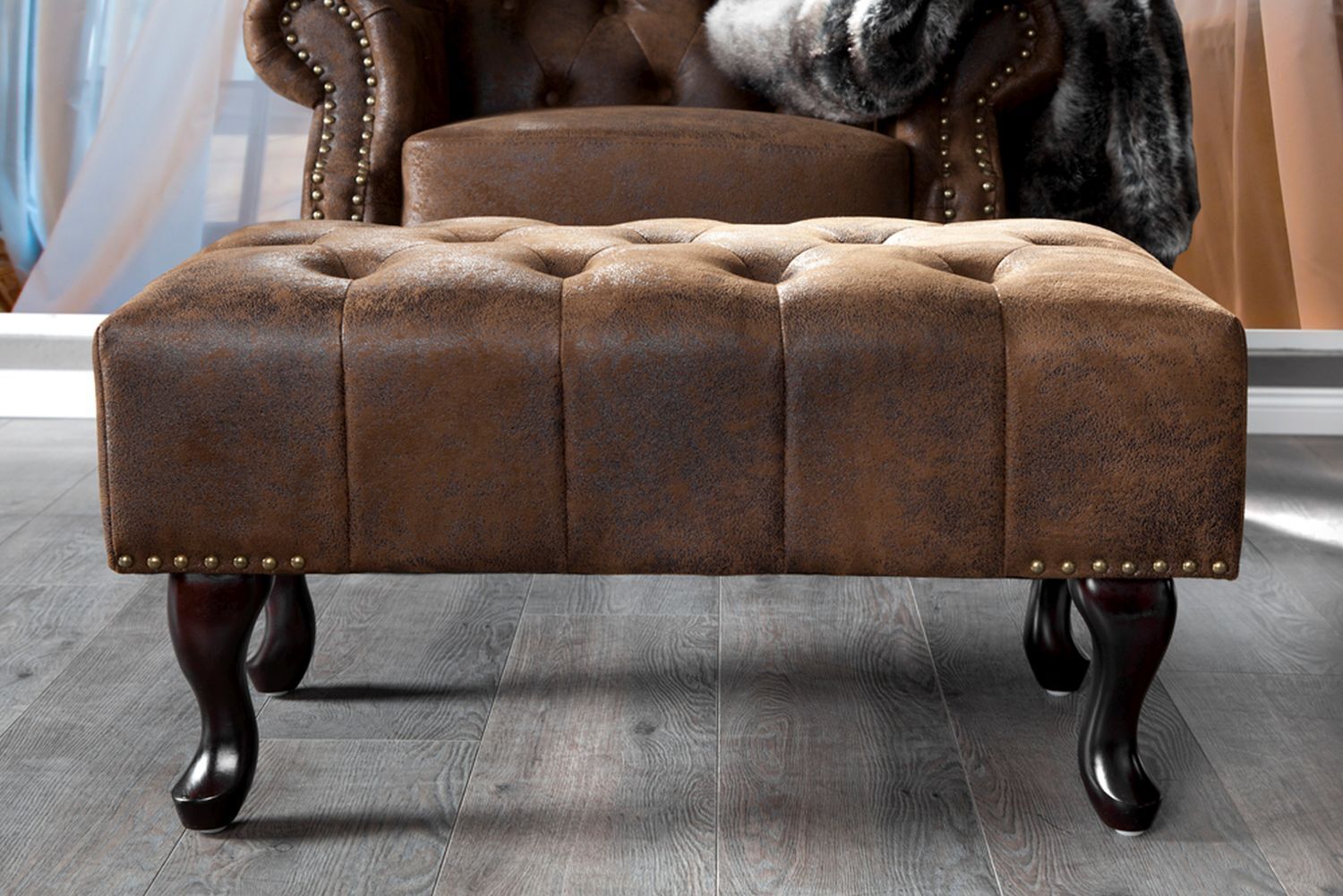 Tabouret Microfibre bois 80x110 cm en brun antique