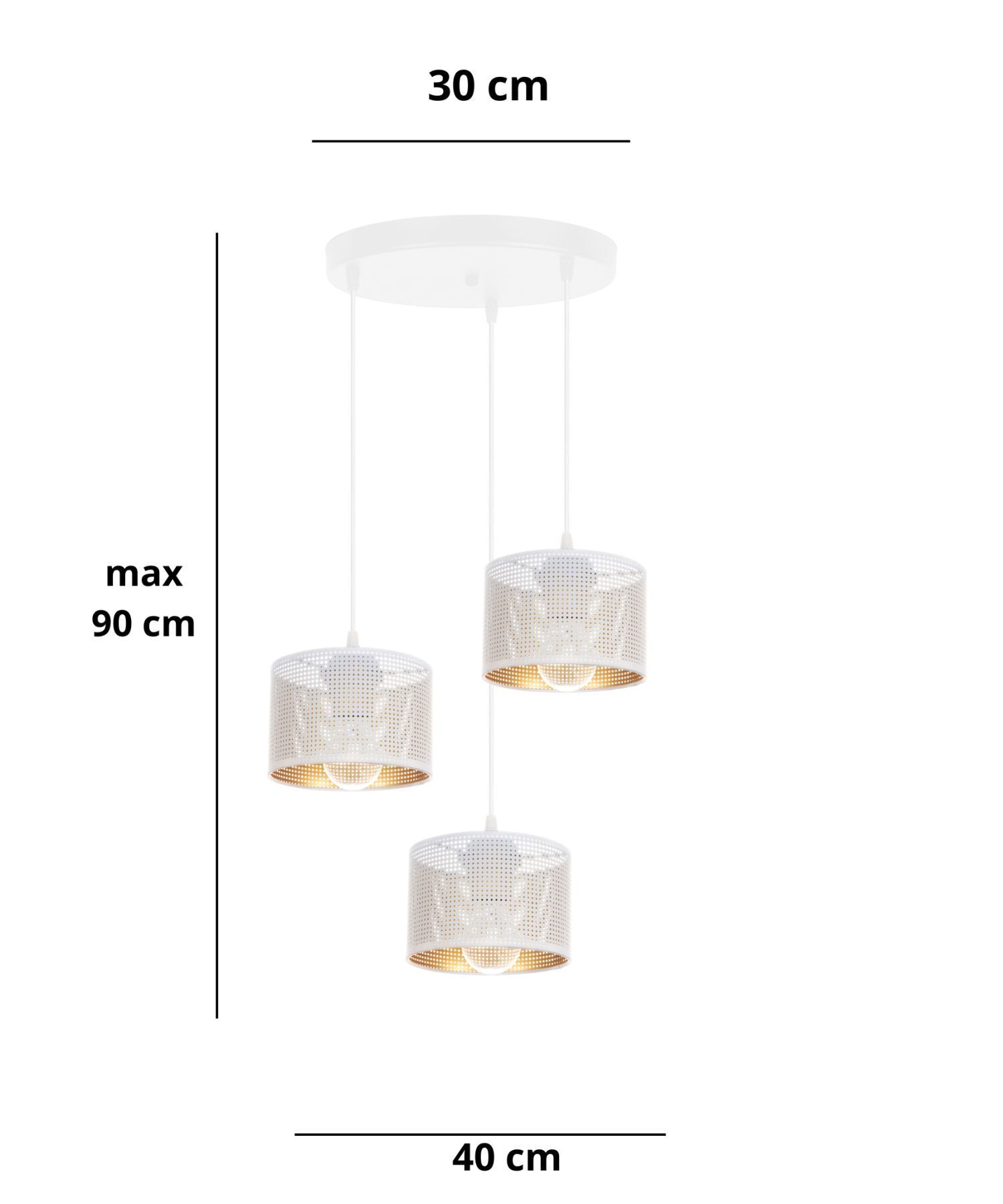 Hängeleuchte, Pendelleuchte, Metallschirm, Drei Leuchten, Weiß