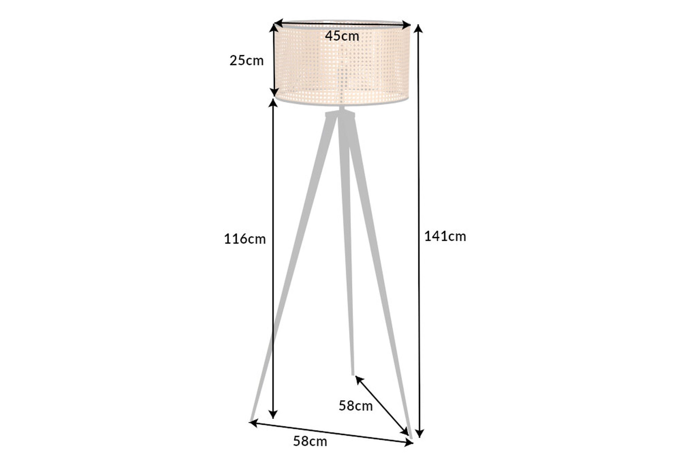 Lampadaire tripode bois plastique tressage viennois E27