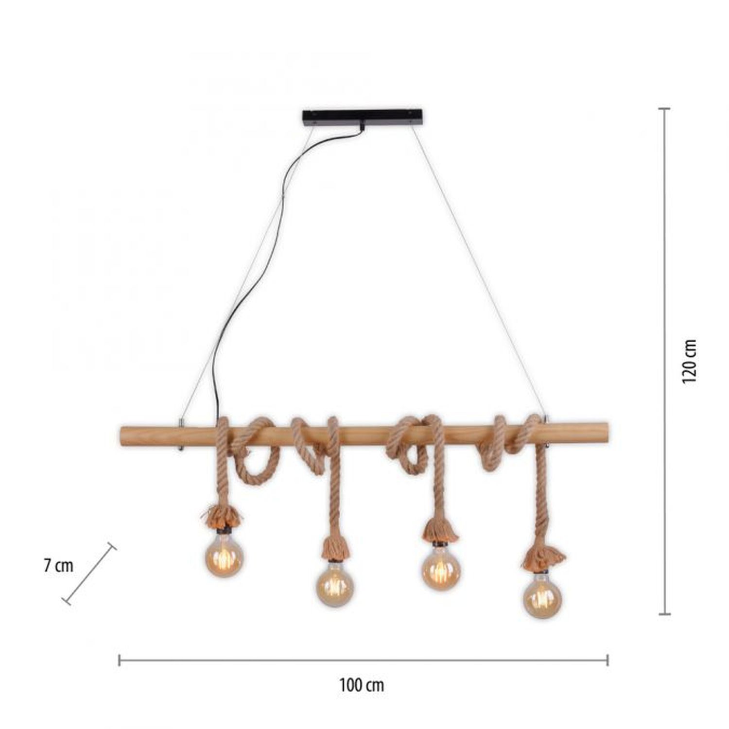Vintage Pendelleuchte Holzbalken Tau Seil E27 100 cm Zubehor, Ohrring, Schmuck