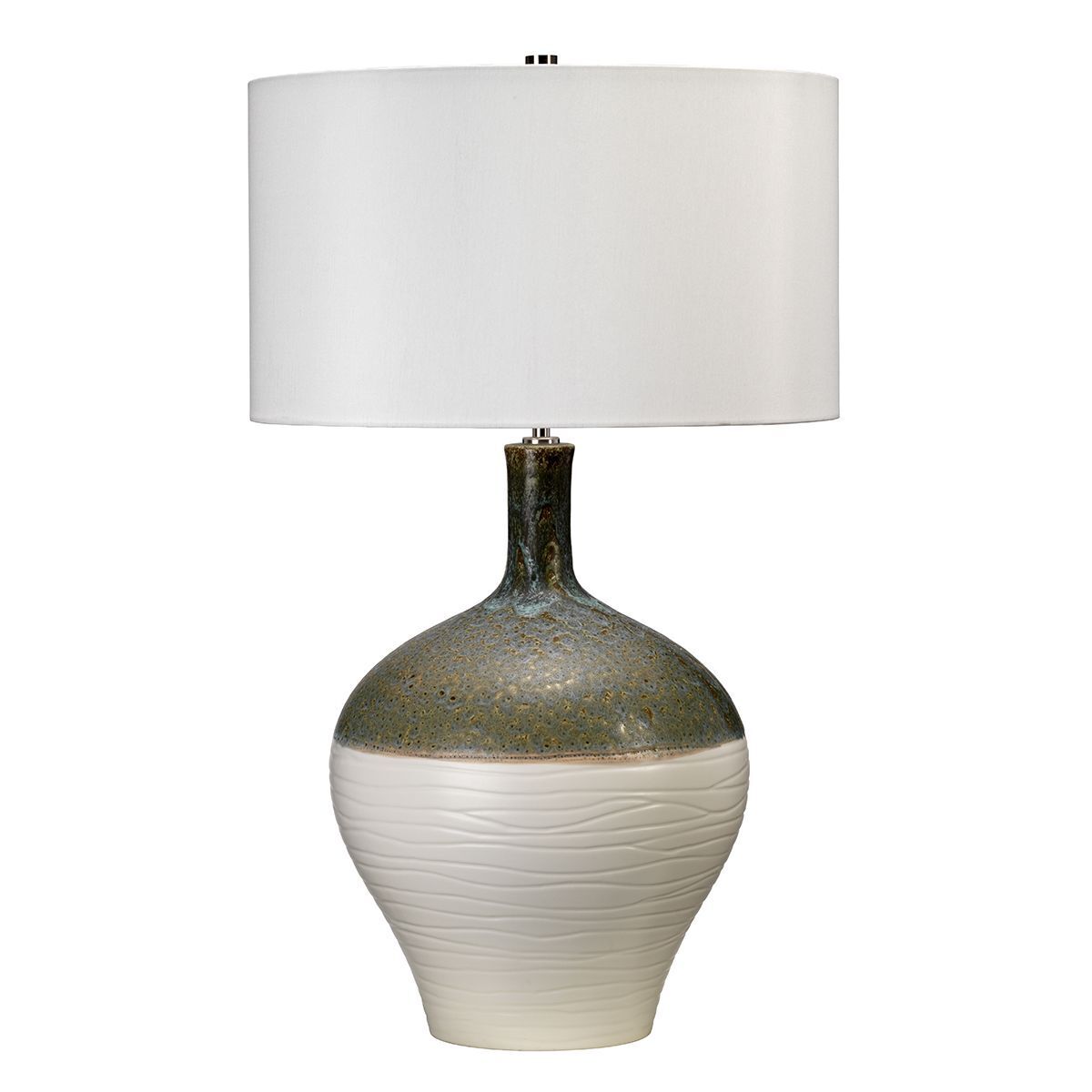 Tischlampe, Lampengehäuse keramisch, große vaseform, weißer lampenschirm, braun-beige glaze