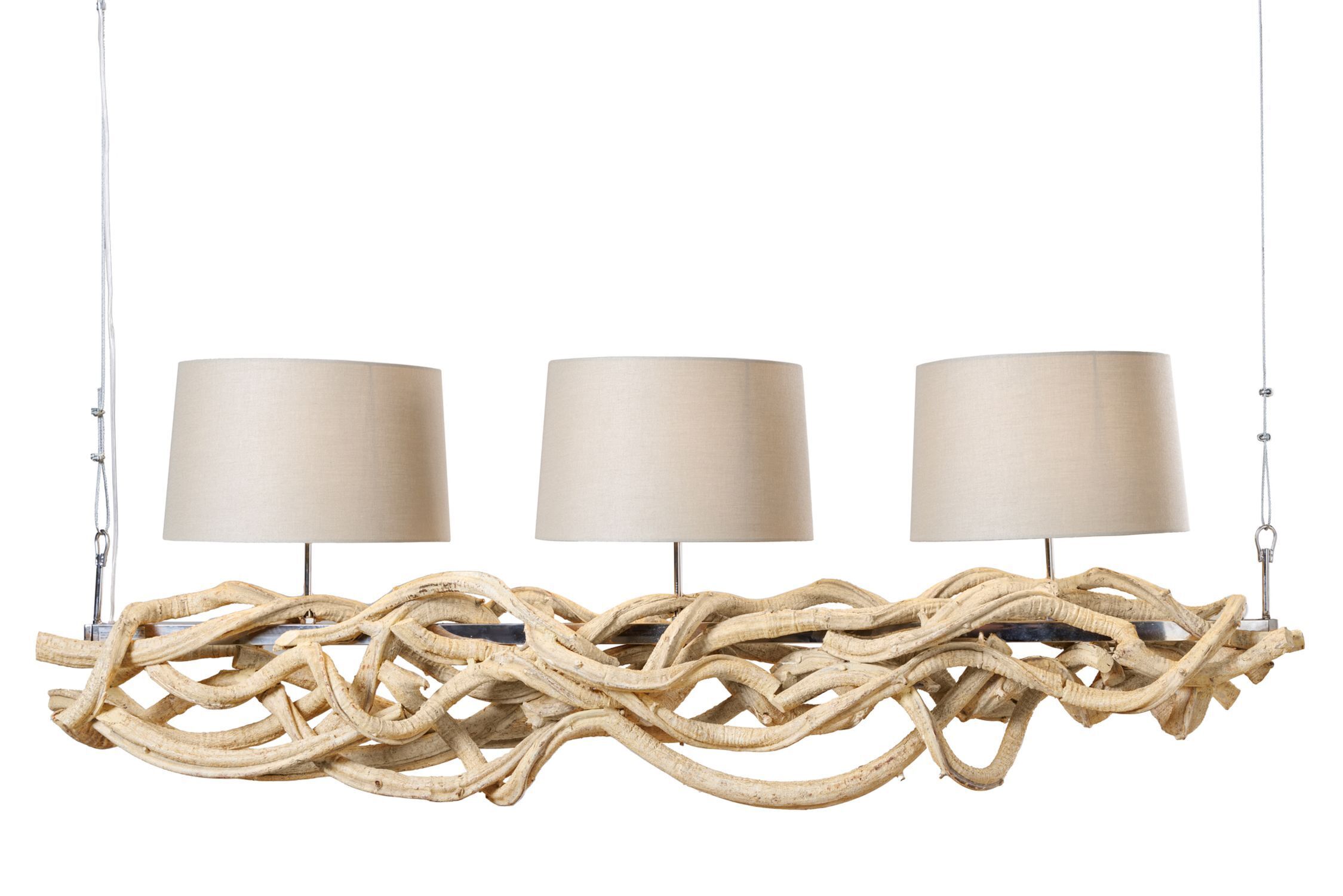 Blendarme Lampe à suspendre 3 flammes bois lin 165 cm de long