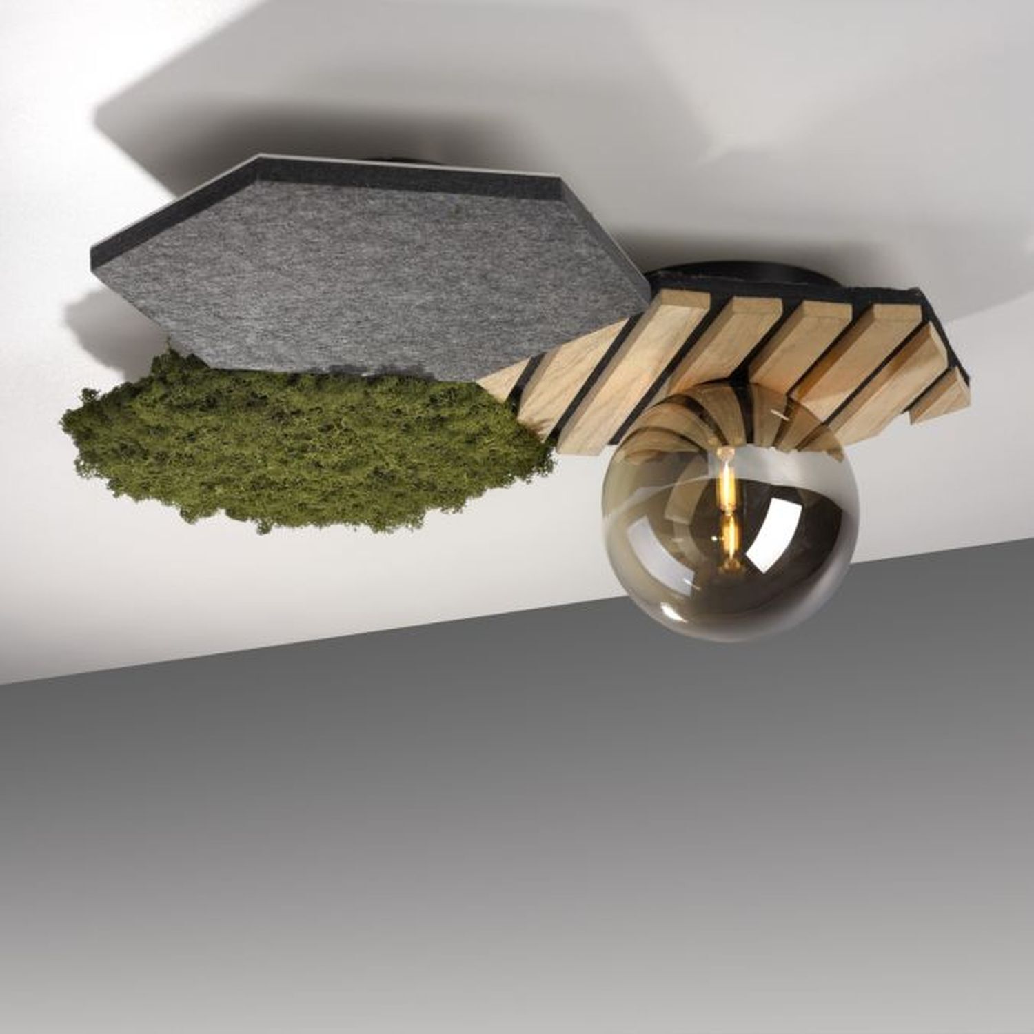 LED Deckenleuchte Filz Eiche Moos Rauchglas G9 blendarm