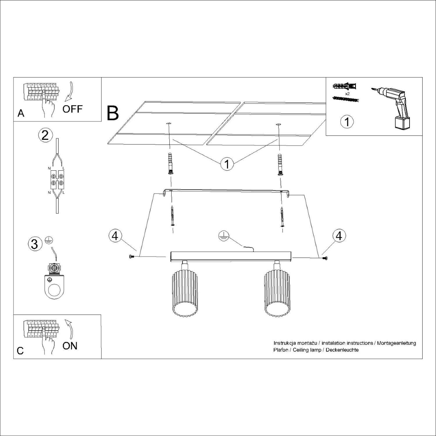 Deckenstrahler Gold flexibel GU10 2 flammig L:30 cm CAD-Diagramm, Diagramm