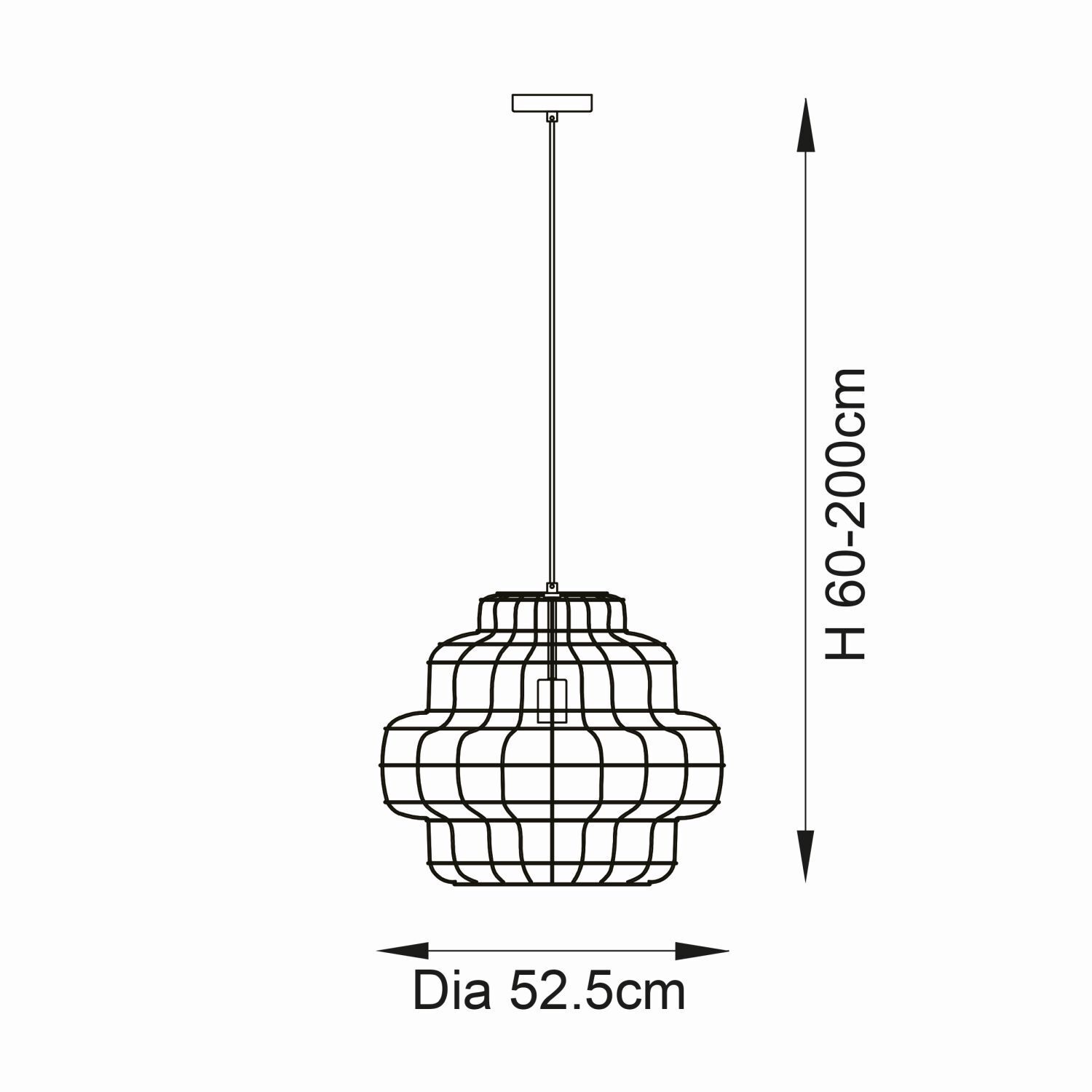 Suspension rotin grand Ø 52,5 cm noir fait main pour E27