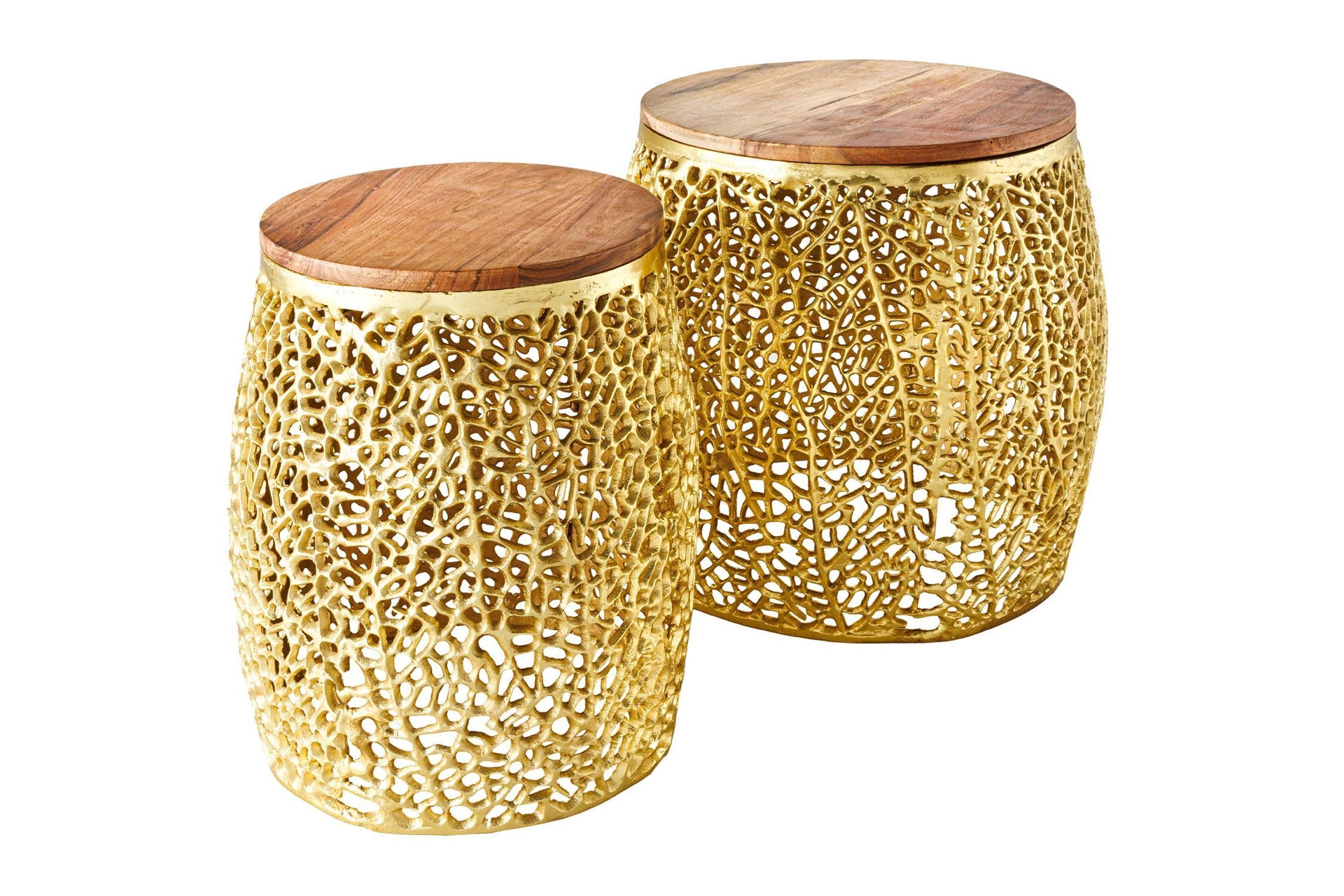 Couchtisch 2er Set Holz Metall in Natur Gold Handarbeit