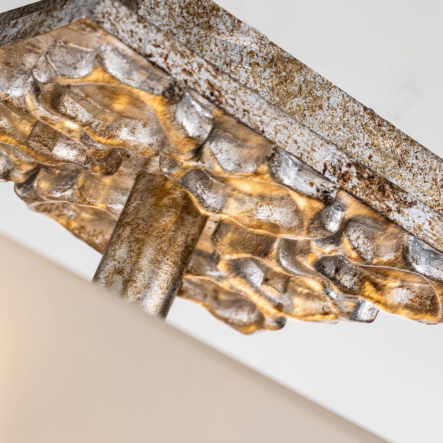 Plafonnier léger verre métal L : 36,8 cm 2x E27 argent antique blanc Plafonnier léger verre métal L : 36,8 cm 2x E27 argent antique blanc