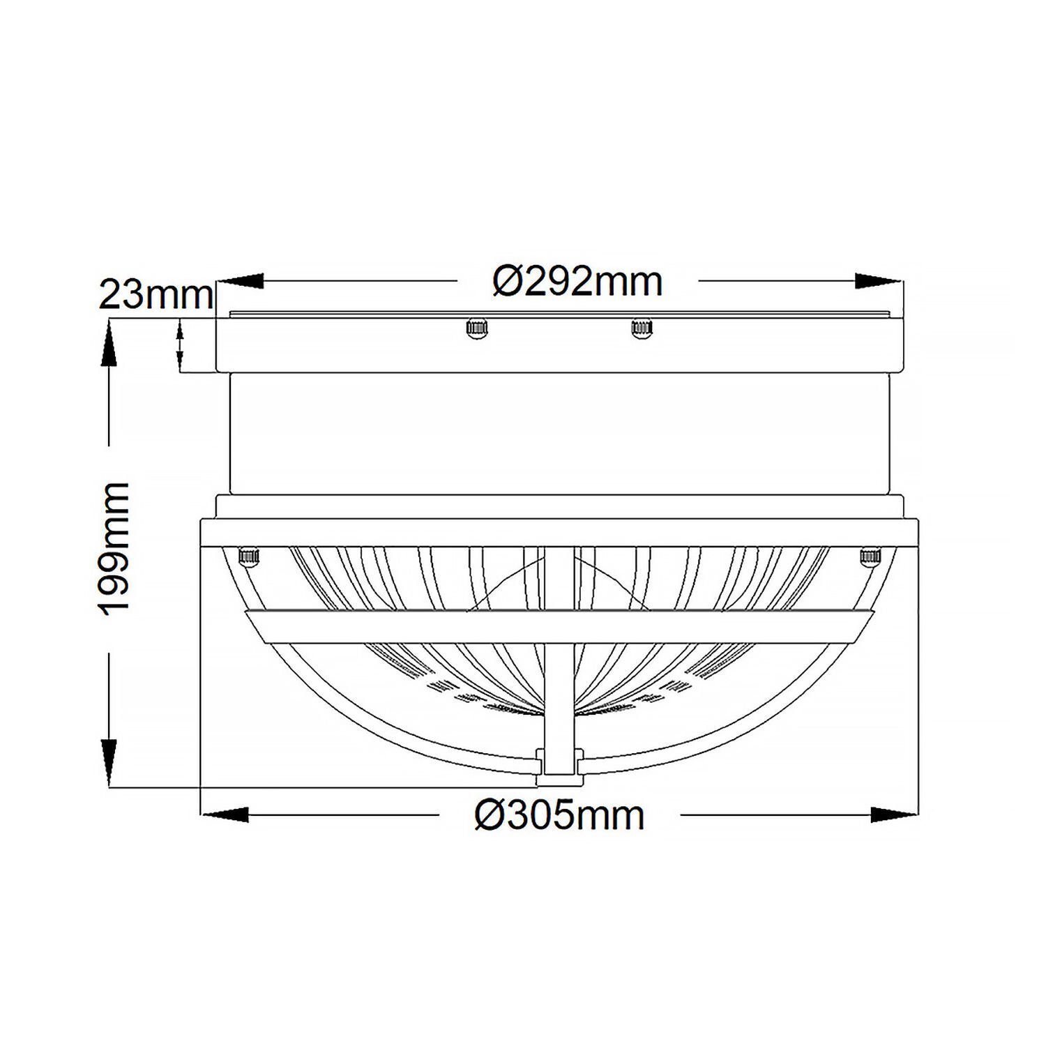 Deckenleuchte rund Ø 30,5 cm Metall Riffelglas 2x E27 deckel, lampenaufsatz, durchmesser-305, gussform, messung-292mm