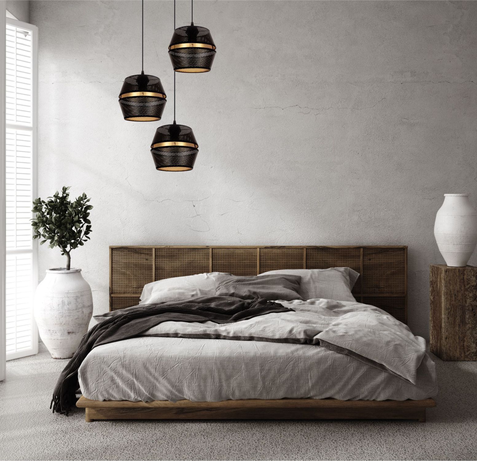 Lampe à suspendre ronde noir or métal L:45 cm E27 3-flmg