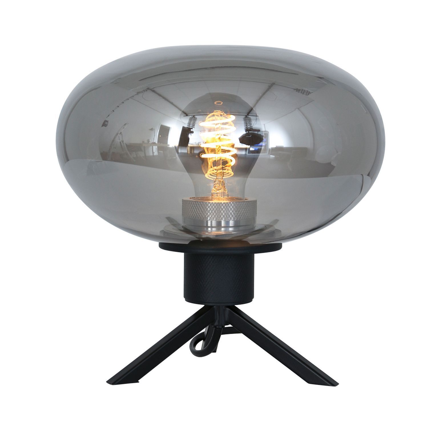 Stilvolle Tischlampe Metall Glas in Rauchgrau E27 22 cm
