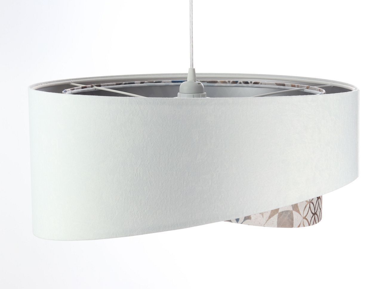 Hängelampe Weiß Beige Silber E27 Ø 50 cm Stoff Velours Optik Lampe, Deckenleuchte