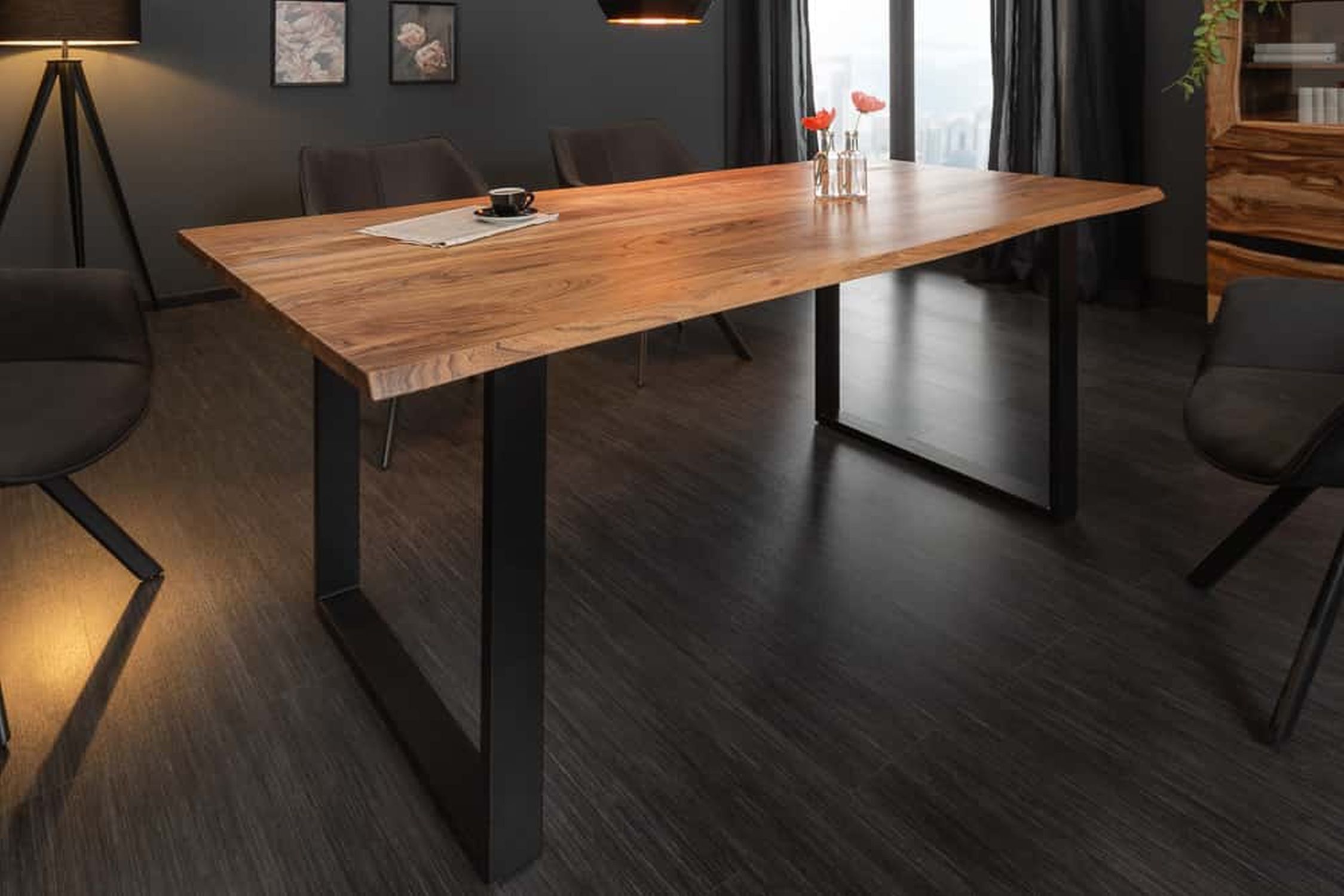 Table de salle à manger en bois d'acacia et métal avec arête d'arbre 180 x 90 cm