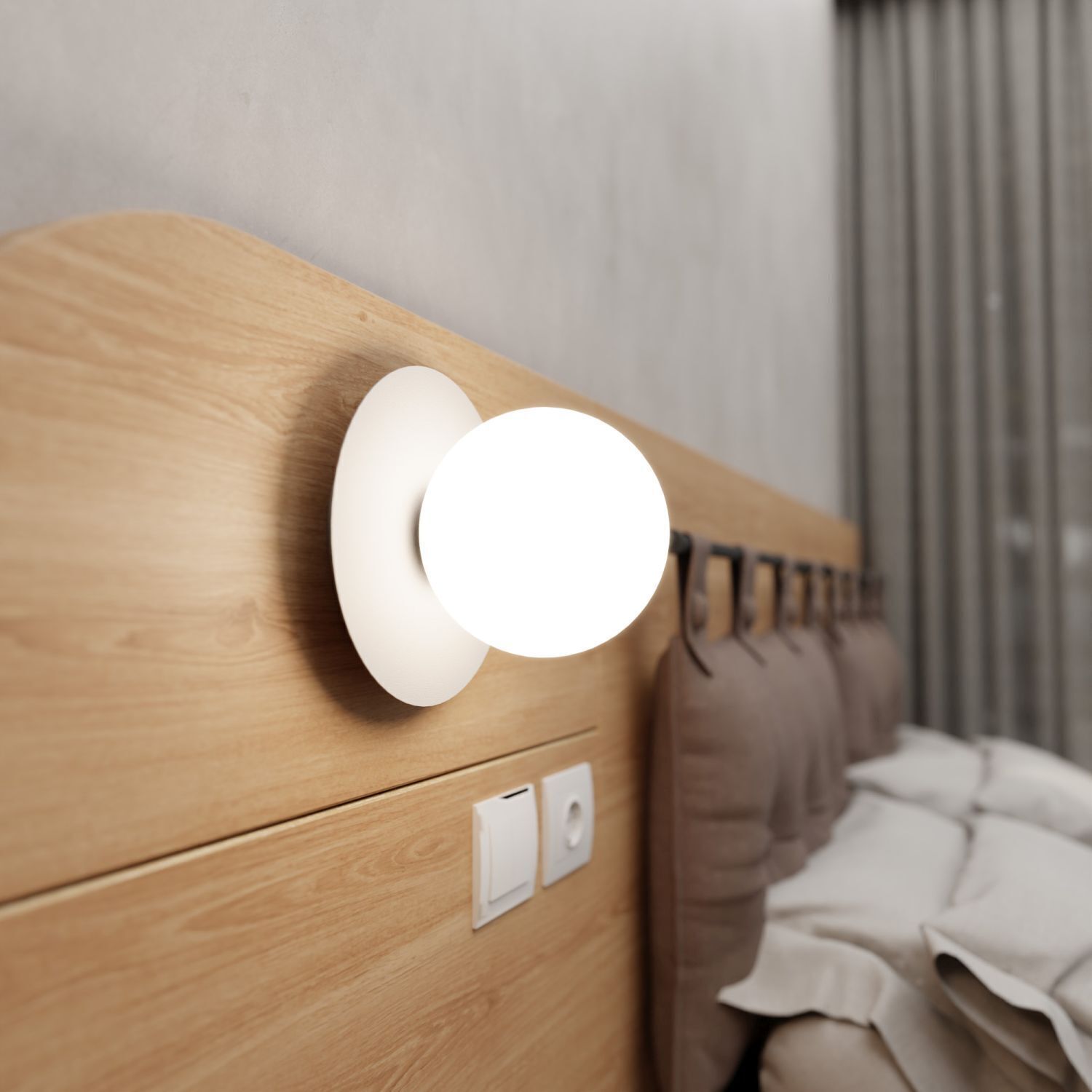 Wandleuchte Weiß Ø 15 cm klein Glas Kugelschirm Drinnen, Innenarchitektur, Elektrisches Gerät, Schalter, Lampe