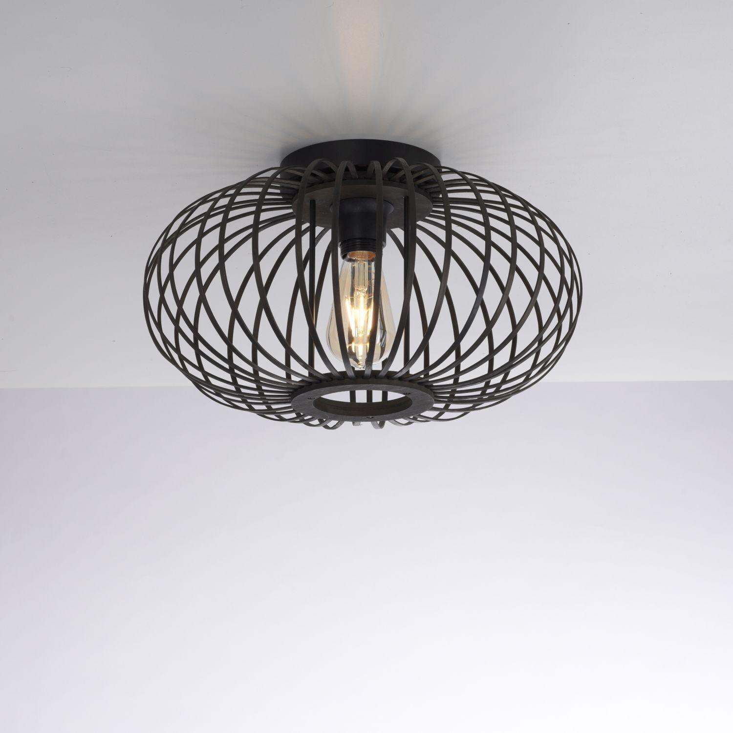 Lampe de plafonnier Scandinave Métal Bois E27 ronde Ø40 cm