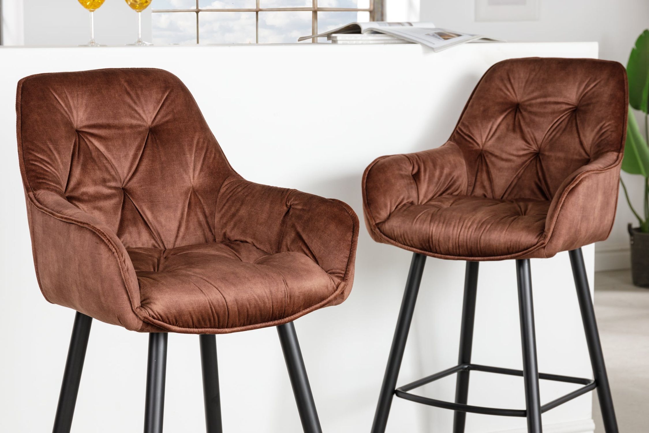 Chaise de bar avec dossier Tissu Métal marron noir Chesterfield Moebel, Stuhl