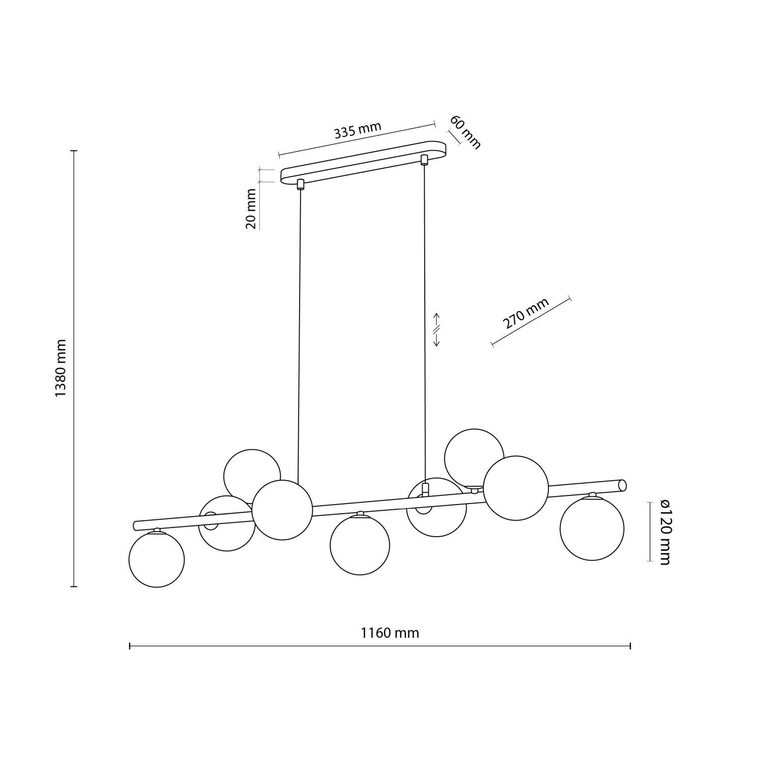 Lampe à suspendre verre métal L : 116 cm brun ambre 9x G9