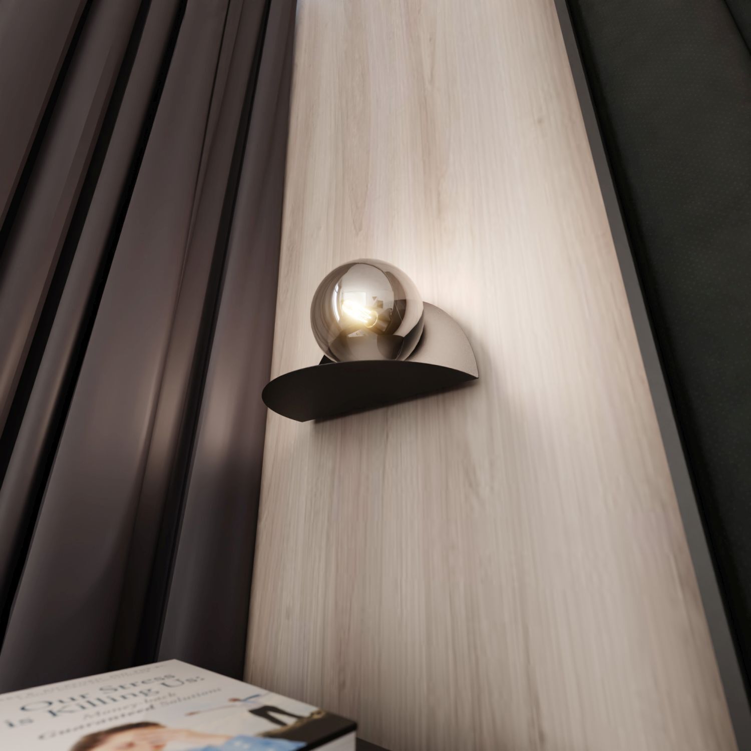 Wandlampe Rauchglas Metall B: 30 cm Schwarz Graphit E14 Drinnen, Innenarchitektur