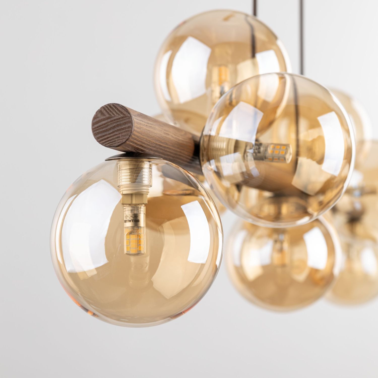 Pendelleuchte Holz zeitlos 117 cm Braun G9 Glas modern Hängelampe, Glühbirne, Edison-Lampe, Holzstange, Lampenpendel