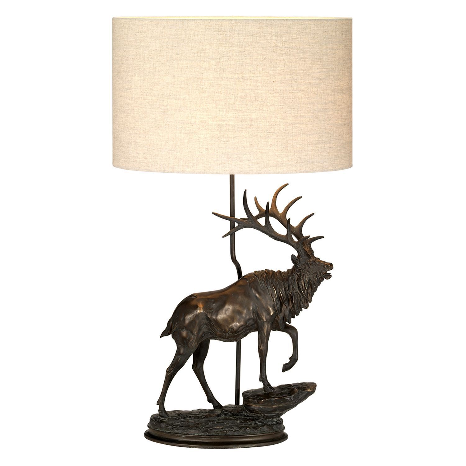 Tischlampe Stoff Resin Hirsch 80cm Bronze antik Natur Lampe, Tischlampe