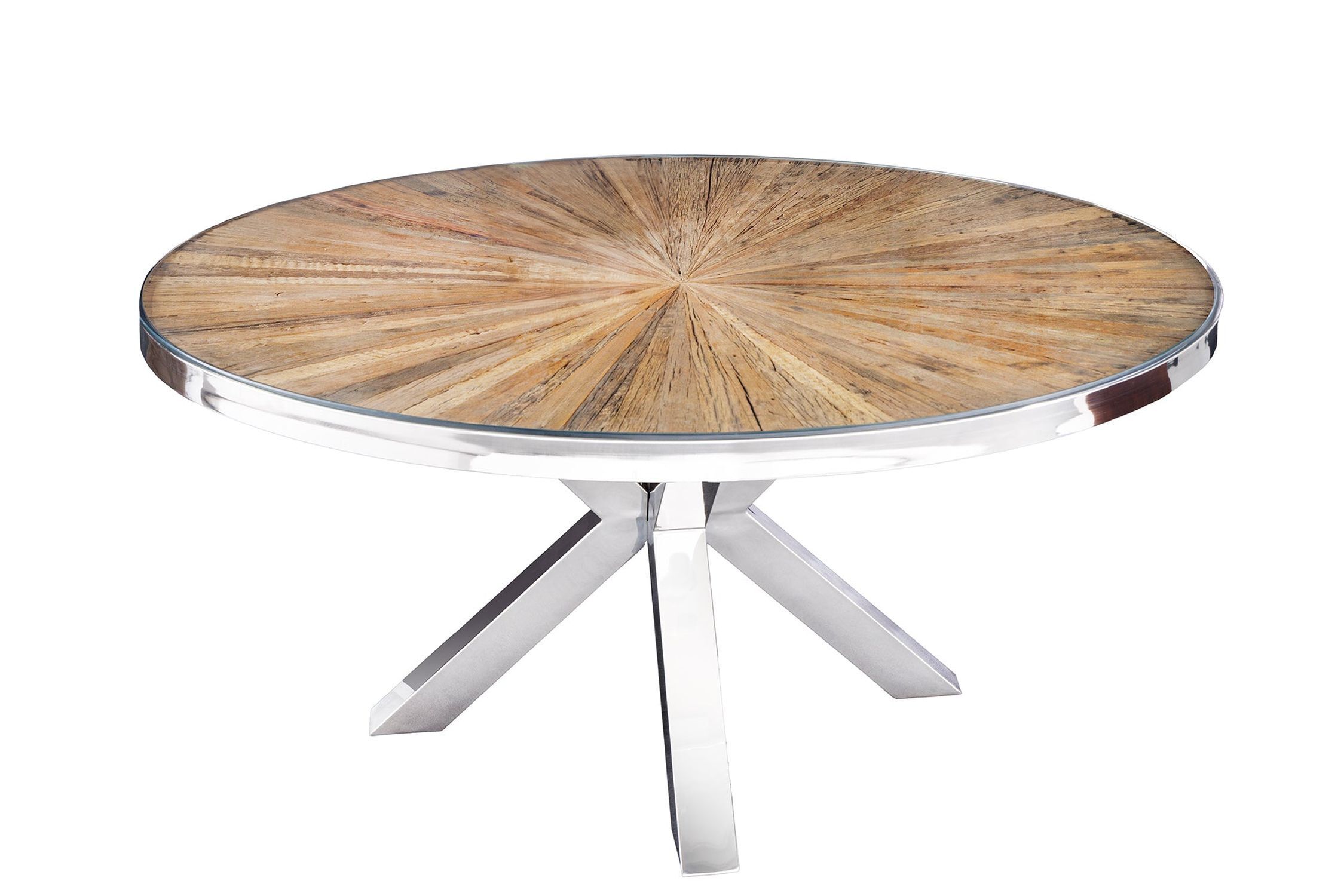 Table de salle à manger teck verre dur acier inoxydable brun chrome 120x120 cm