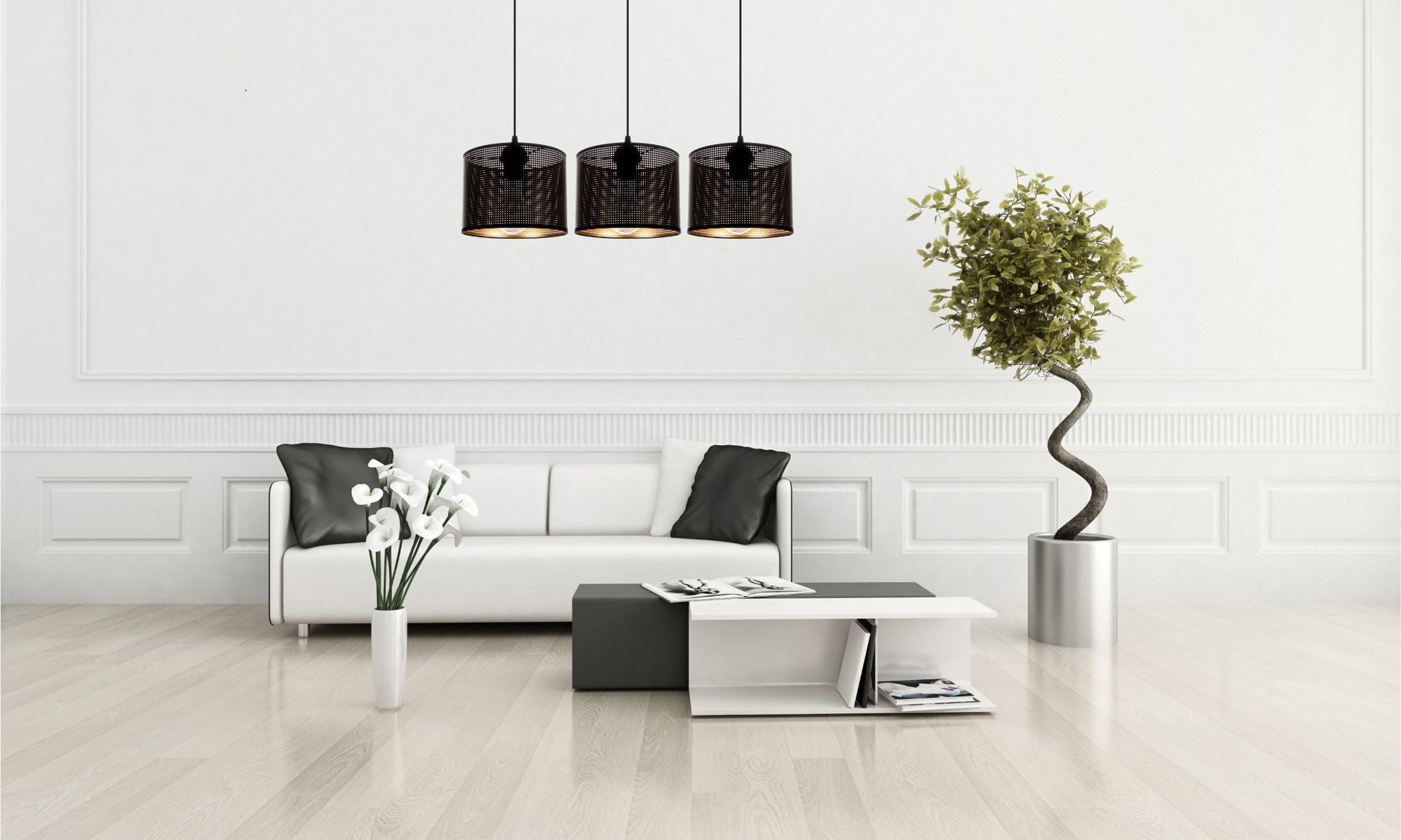 wohnzimmer, sofa, tisch, lampe, pflanze