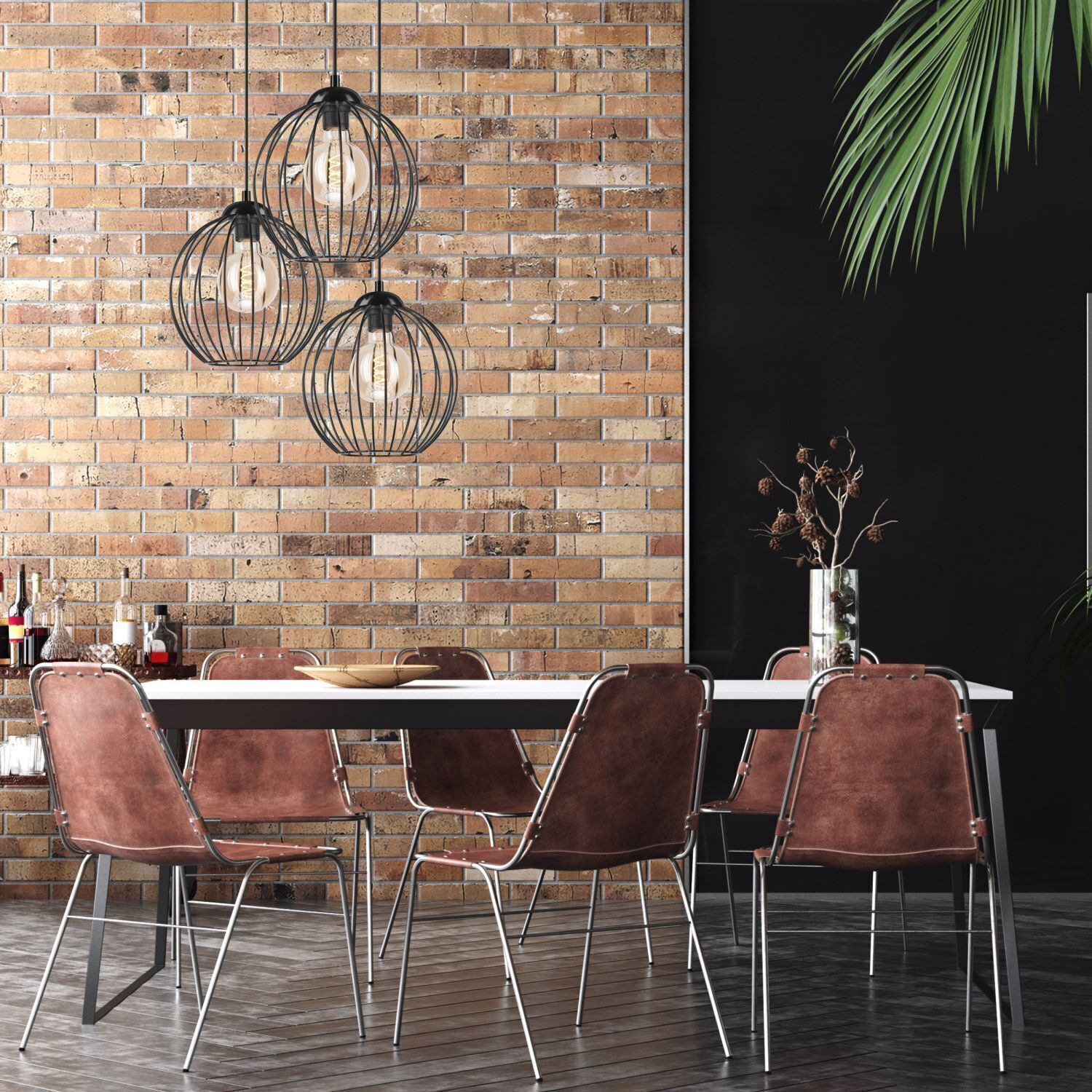 Hängelampe KARNA Metall Draht Schwarz 3-flammig verstellbar Speisesaal, Esstisch, Drinnen, Innenarchitektur, Tabelle