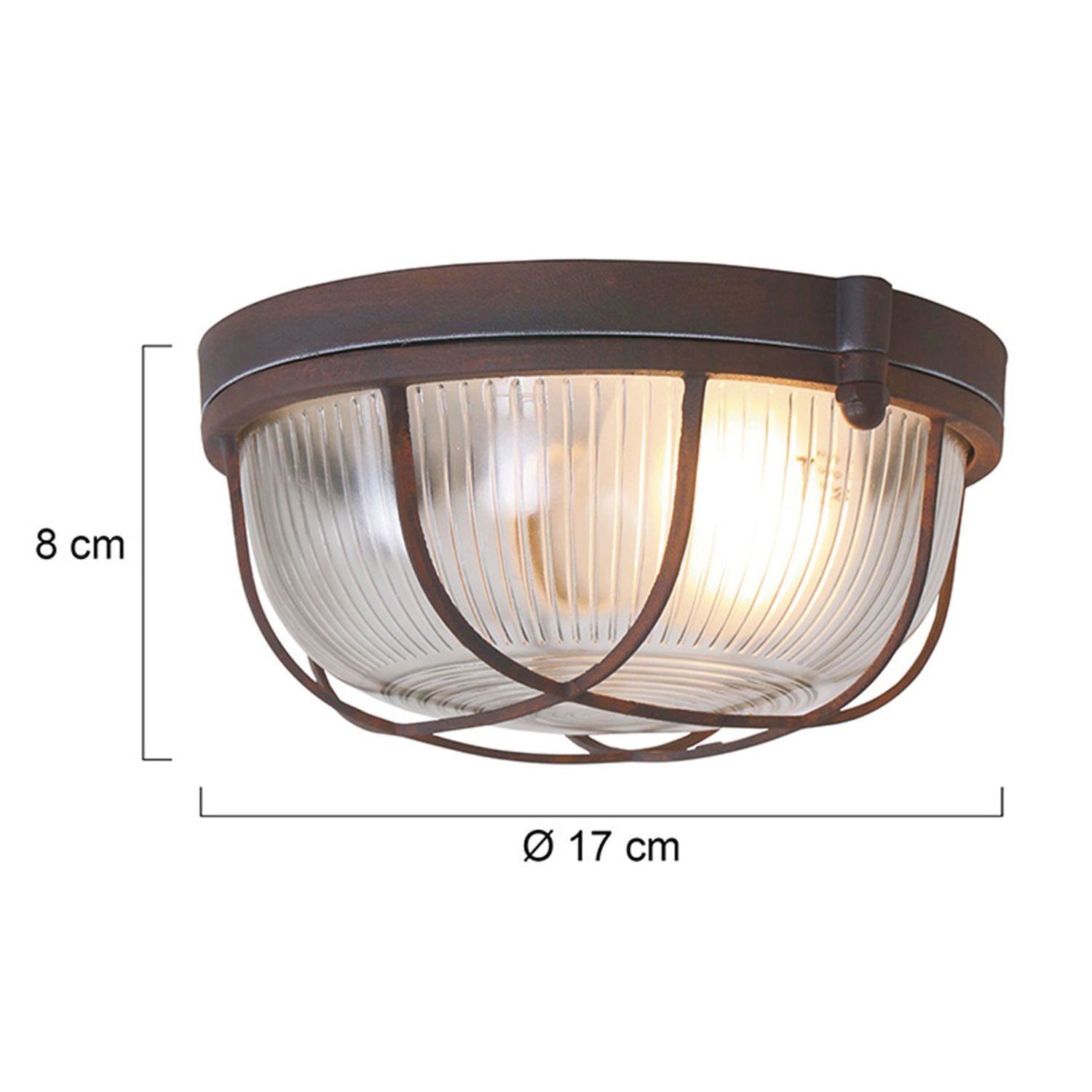 Runde Deckenlampe Braun Riffelglas Metall E27 Bullauge