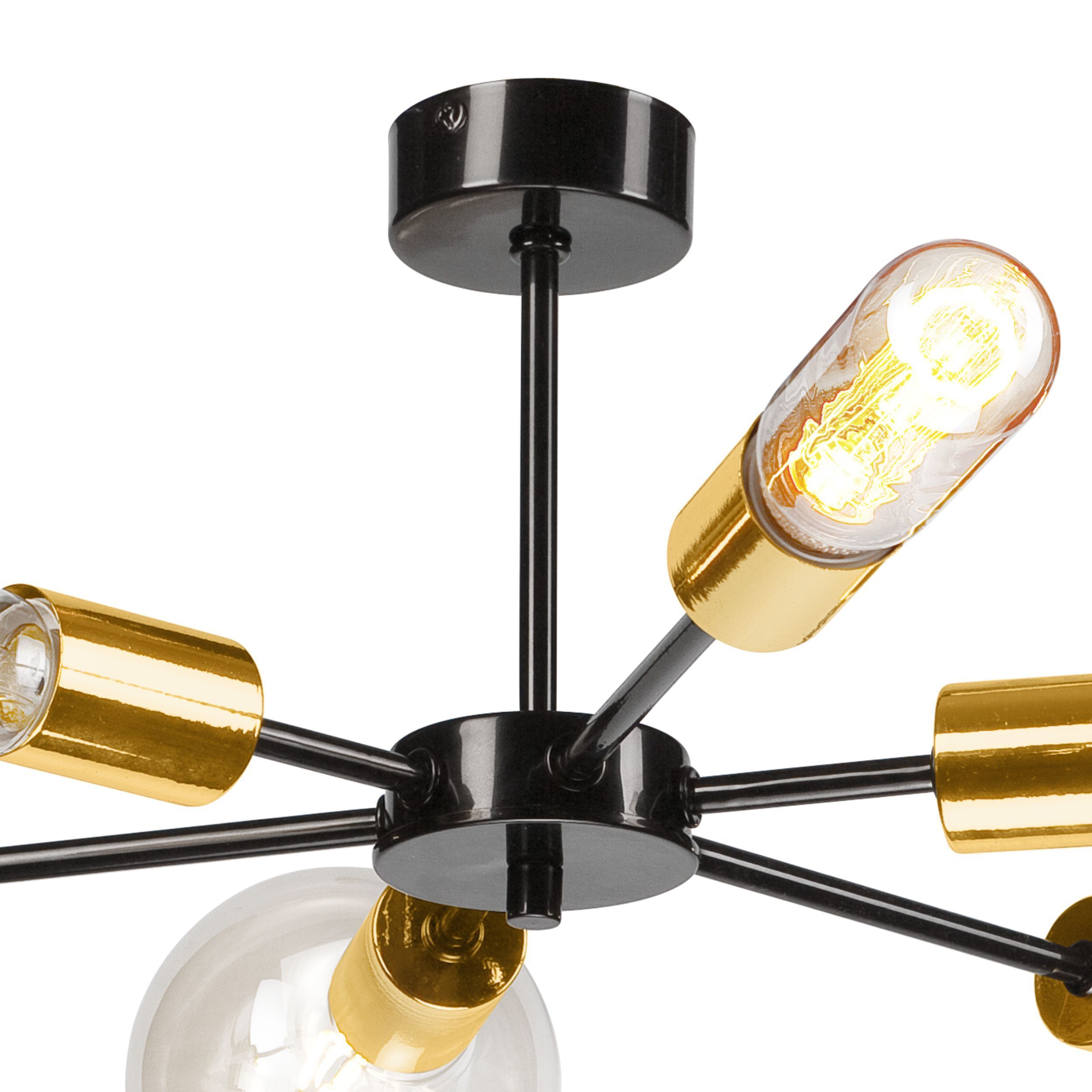 Deckenlampe Schwarz Gold für 6x E27 Metall Wohnzimmer