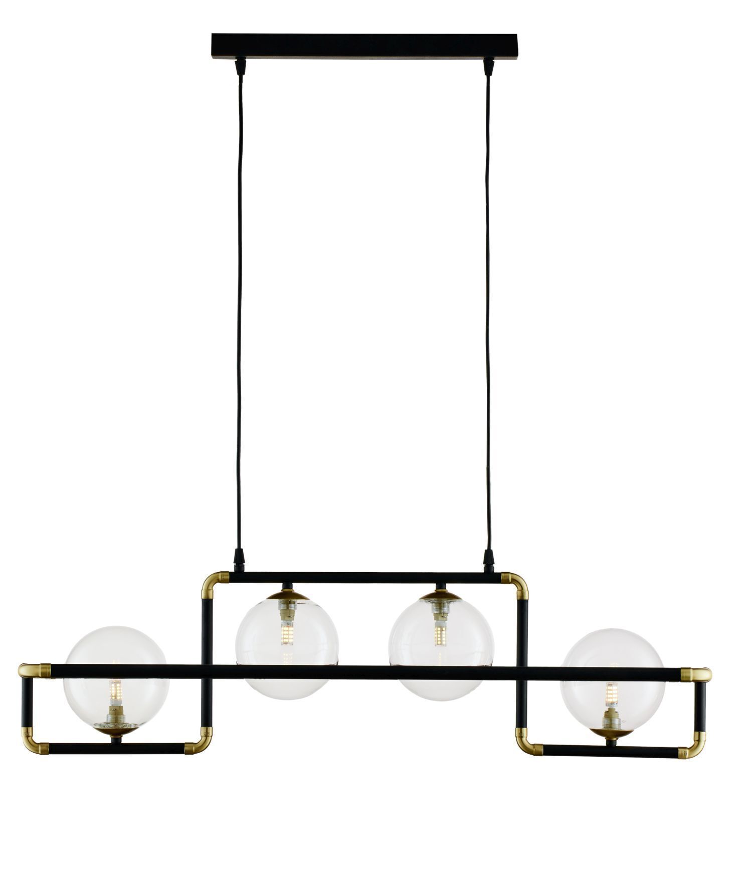 Lange Hängeleuchte Metall Glas 90 cm G9 in Schwarz Gold Leuchter, Lampe, Leuchte