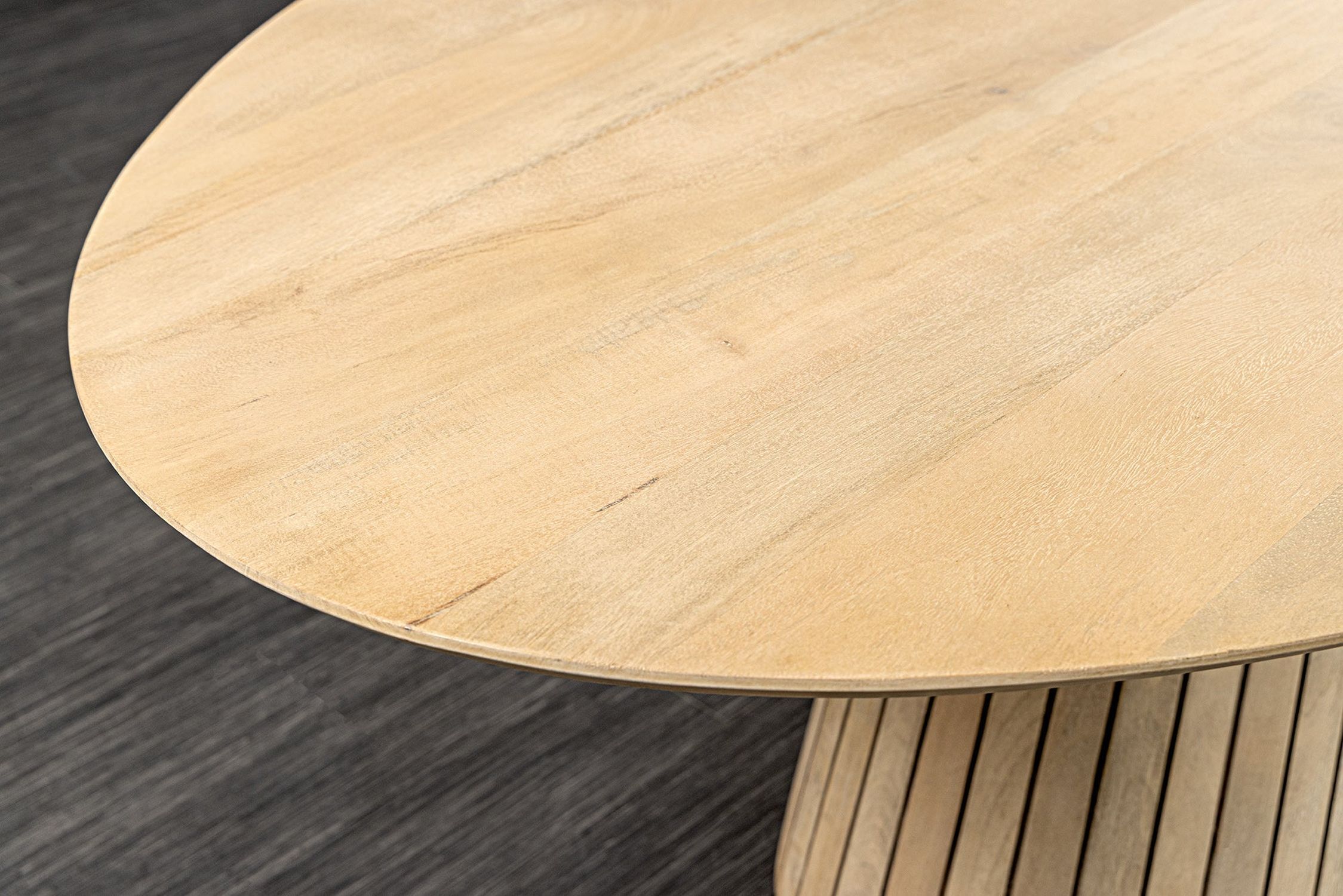 Table de salle à manger ovale en bois 220 cm de long Japandi pied colonne