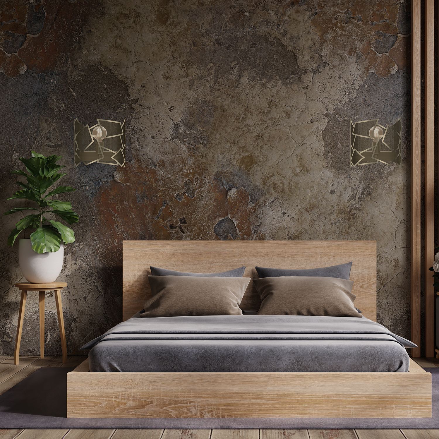 Dekorative Wandlampe Metall in Gold B:26 cm E27 Modern Innenarchitektur, Kissen, Dekoration für Zuhause, Pflanze, Bett