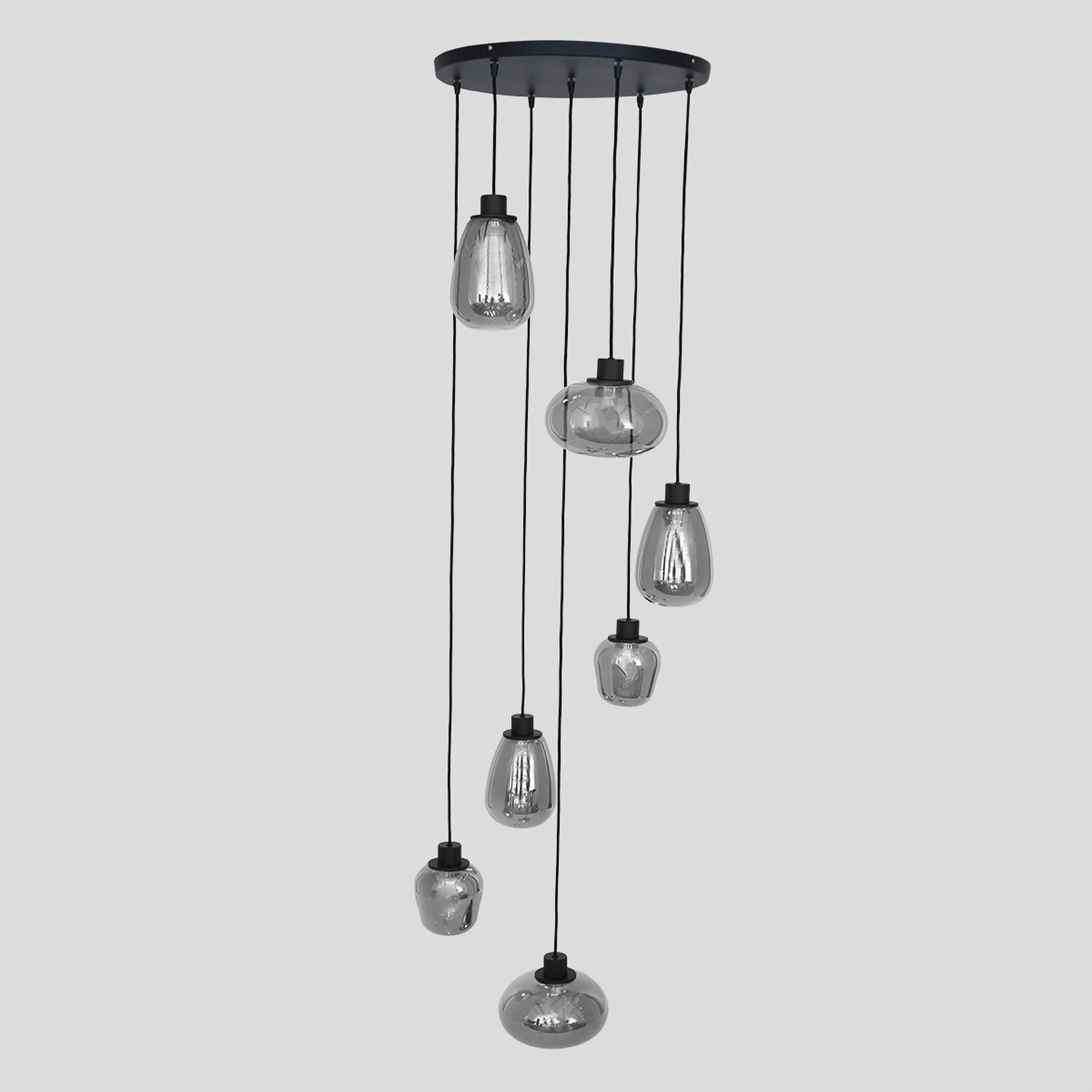 Lampe à suspendre verre métal noir gris fumé Ø50 cm rond