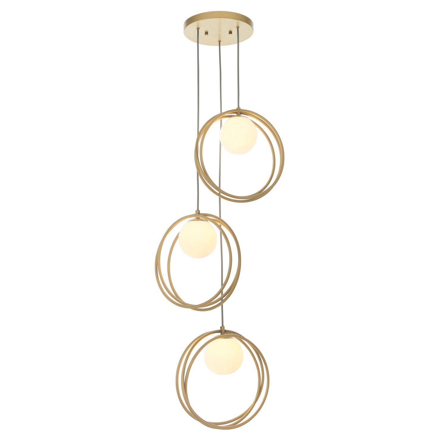Hängelampe 3-flammig Metall Glas höhenverstellbar Gold Weiß G9