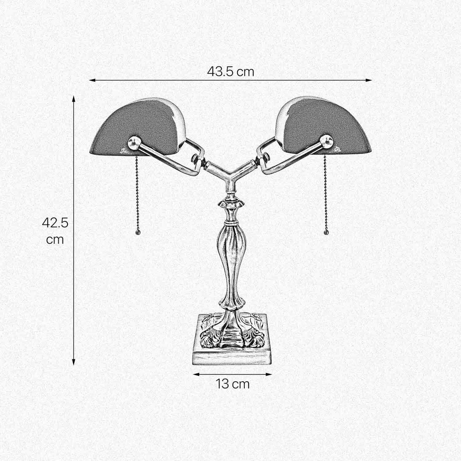 Lampe de banquier 42,5 cm 2 flammes E27 laiton véritable Interrupteur à tirette