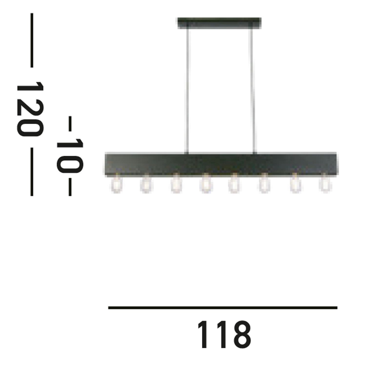 Suspension noire métal E27 8-flmg 80 cm de long