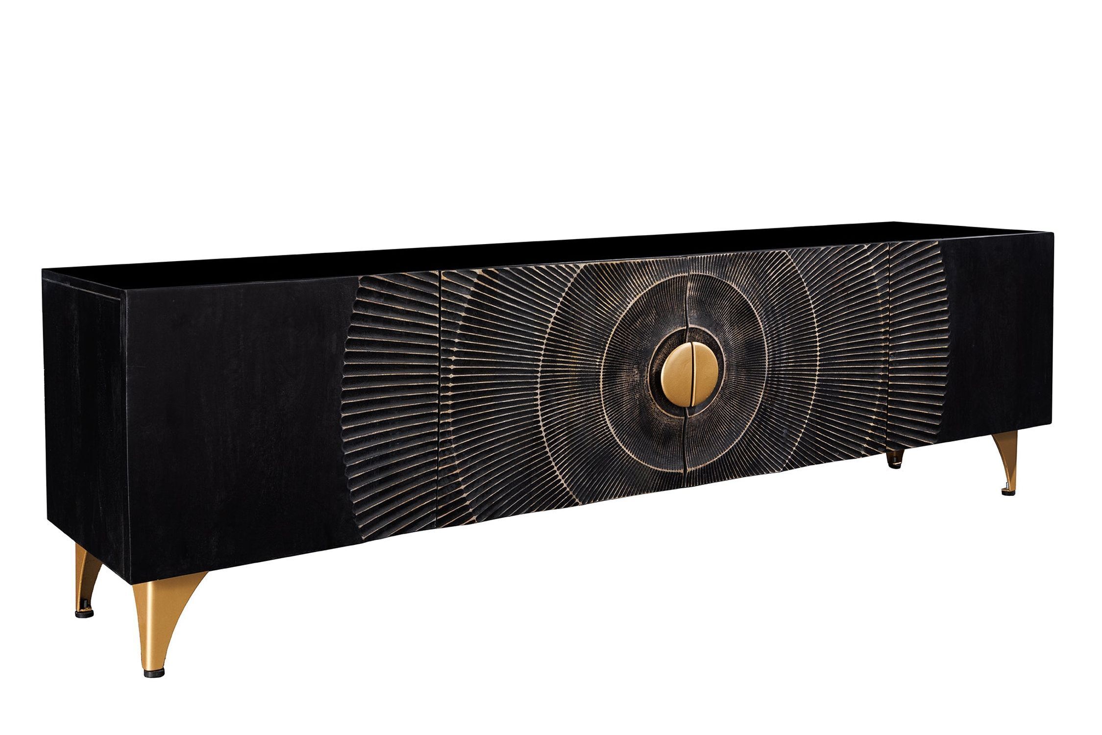 TV Board 180 cm de large Noir Or Travail manuel Bois Métal