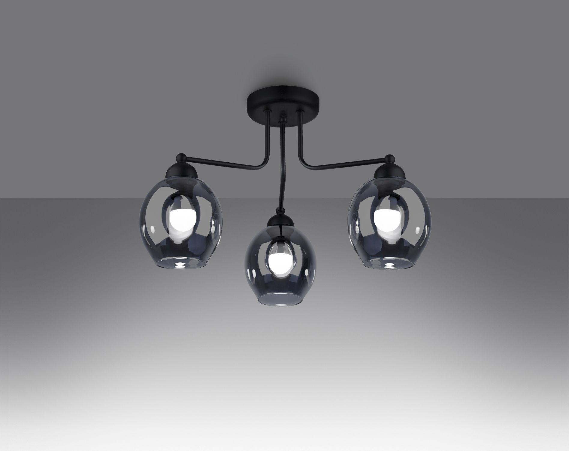 Plafonnier 3 flammes noir verre fumé E27 Moderne