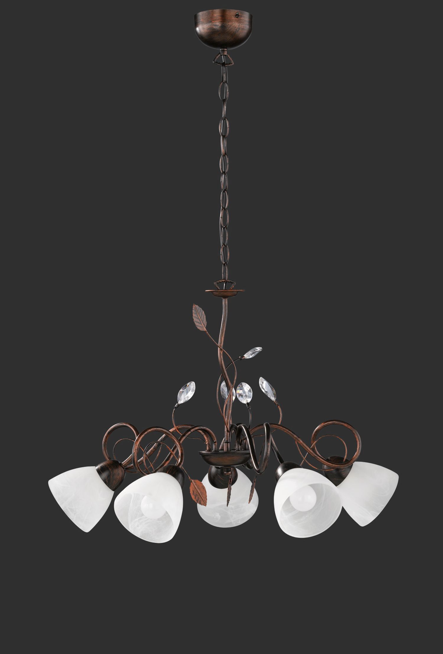 Suspension florale métal verre 5 flammes rouille antique Leuchter, Lampe