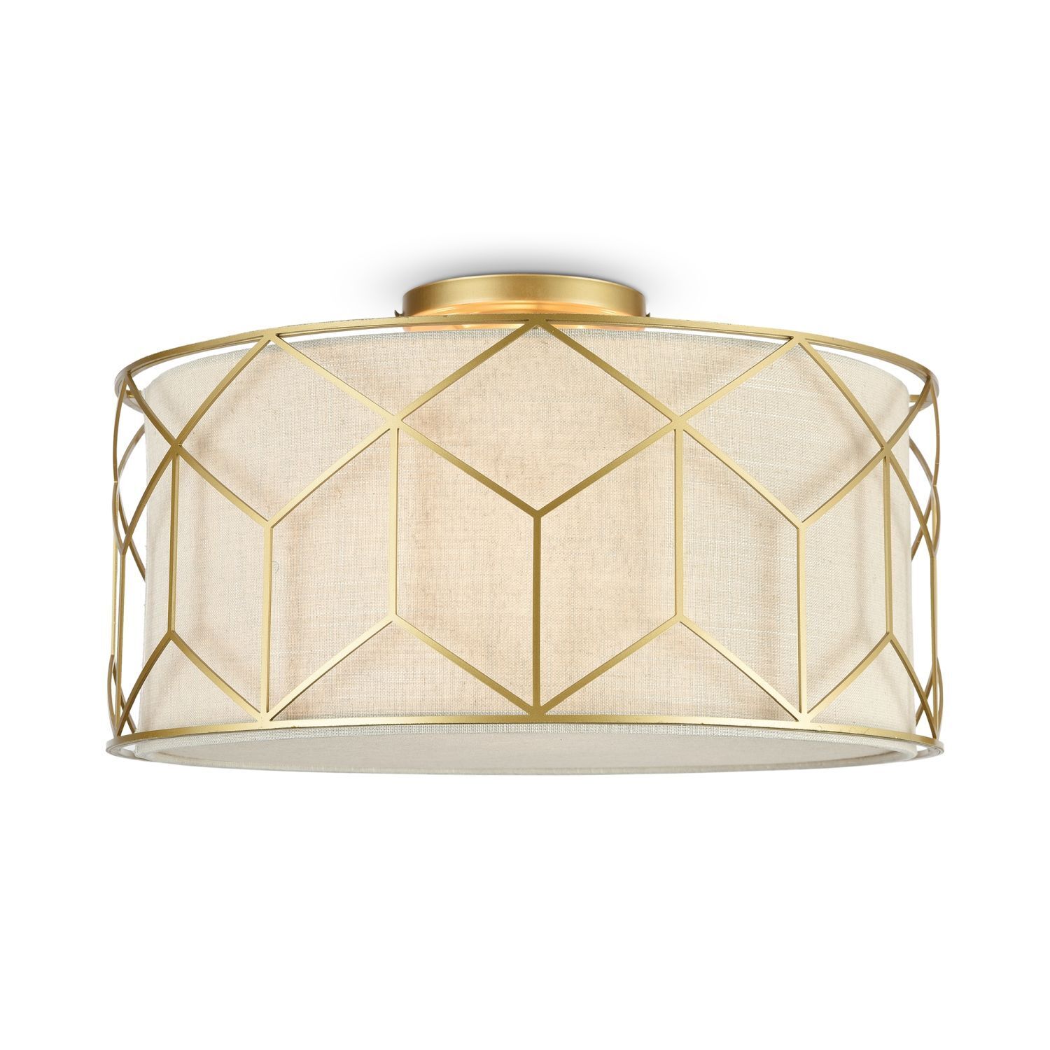 Lampe de plafond tissu métal E27 D : 43 cm en or naturel
