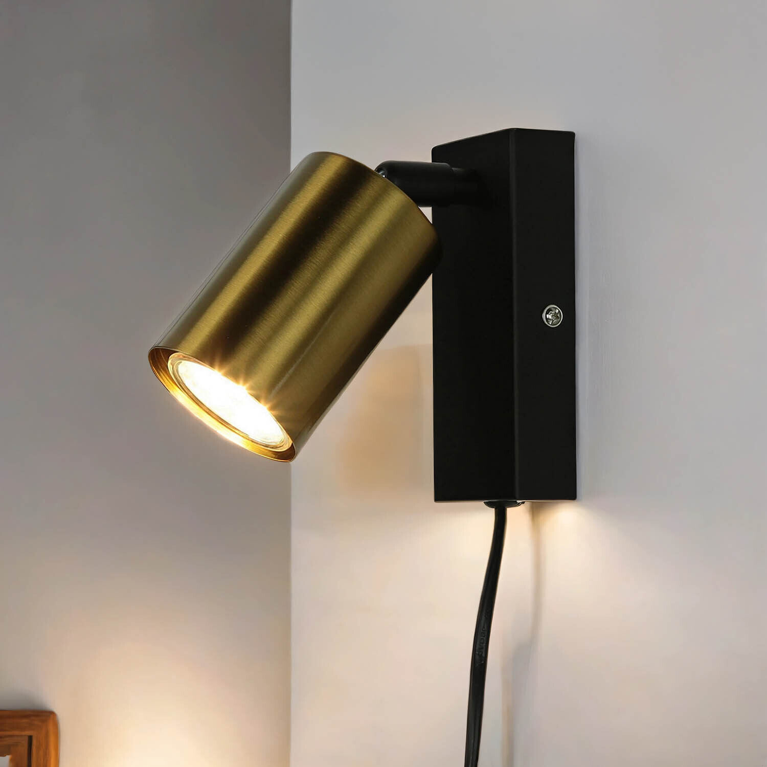 Wandleuchte, Wandlampe, Metall, Goldfarben, Kabelgebunden