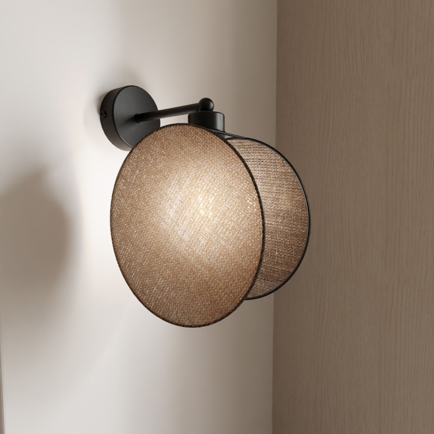 Applique Tissu Métal Ø 20 cm rond Noir Beige E27 THAIS