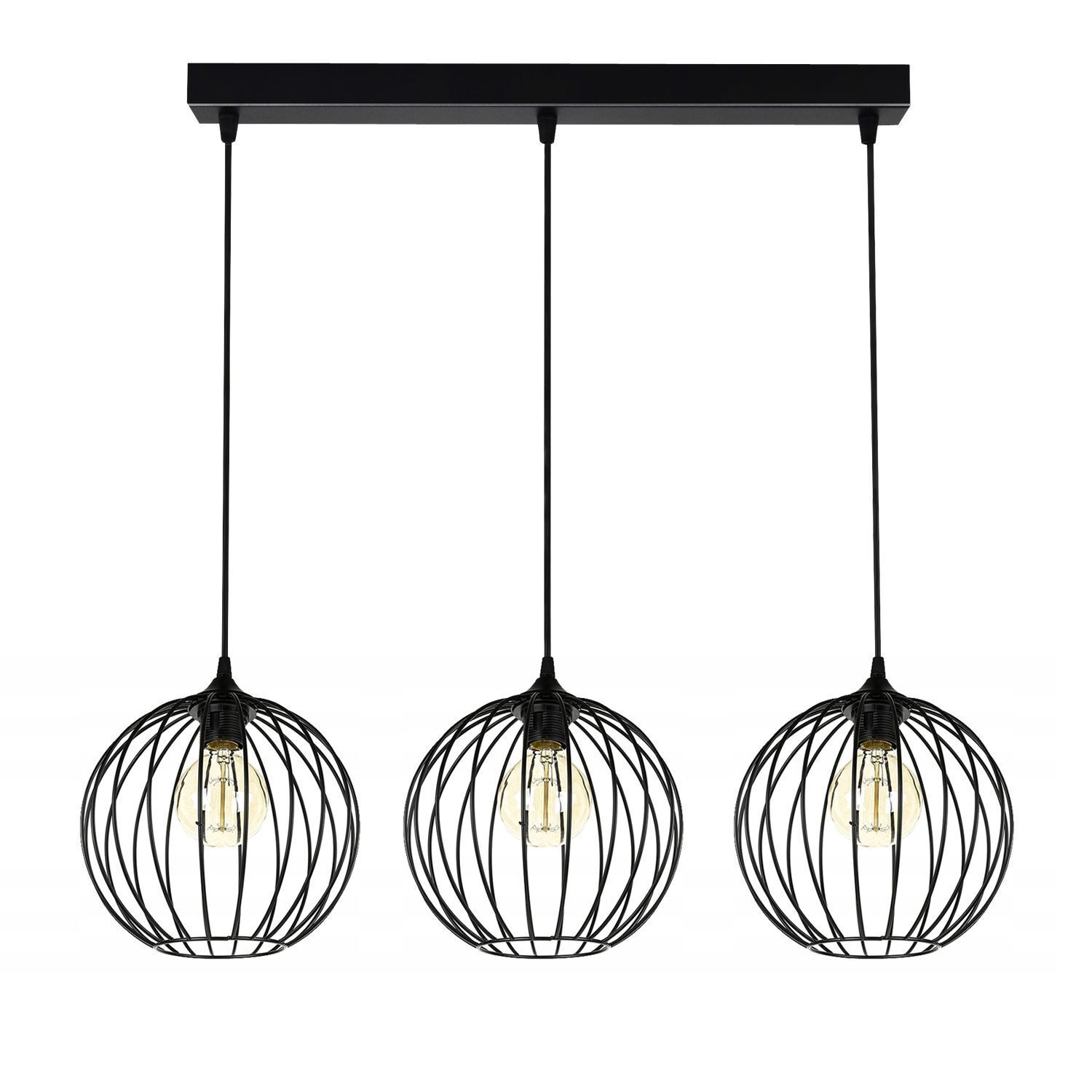 Hängelampe E27 Schwarz Metall 3-flammig L:70 cm Draht