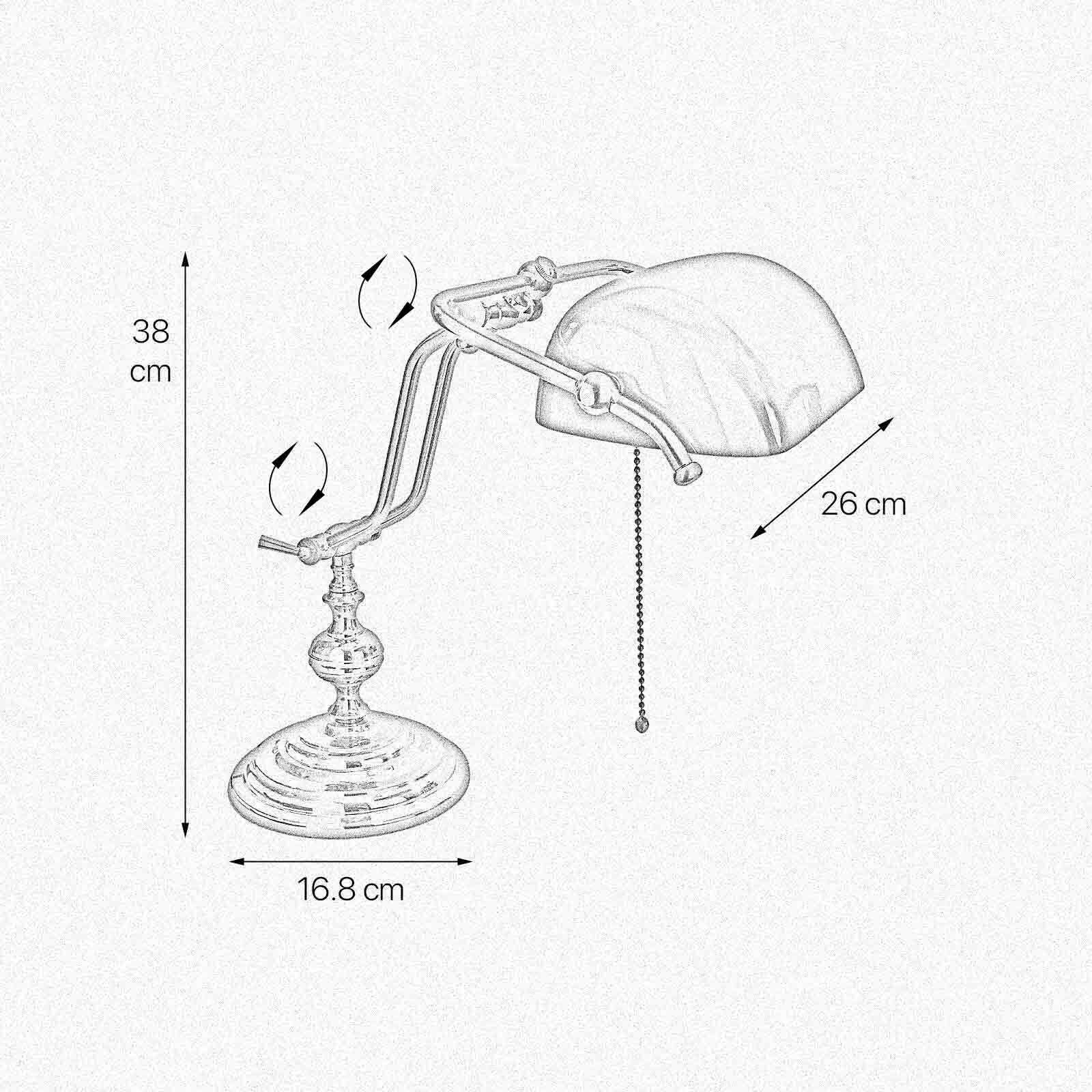 Lampe de banquier Interrupteur à tirette 38 cm E27 laiton verre vert