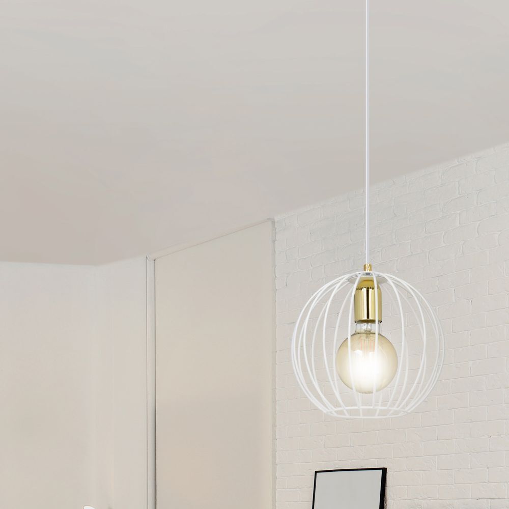 Lampe à suspendre Blanc rond Ø23cm E27 réglable Rétro