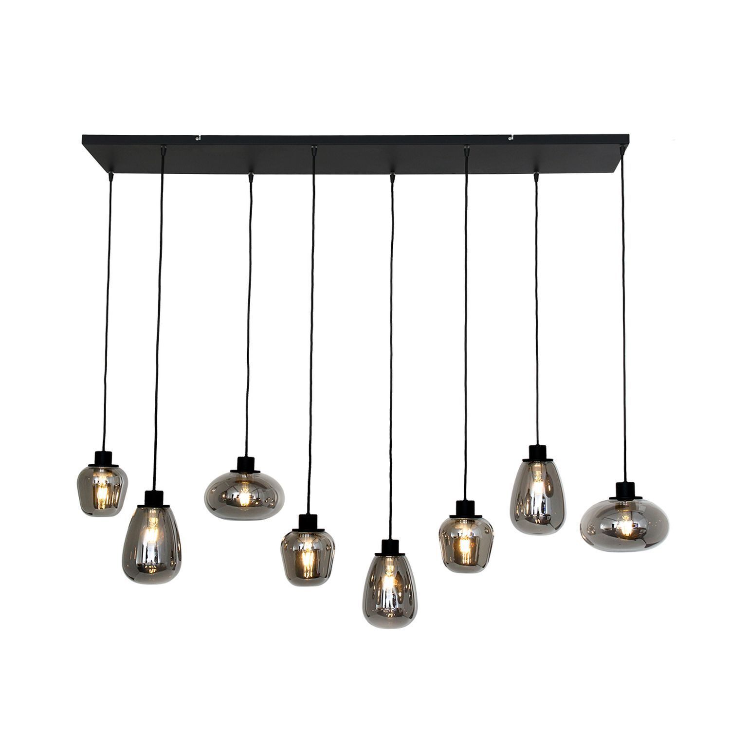 Runde Hängelampe Schwarz Rauchgrau Glas Metall 145 cm