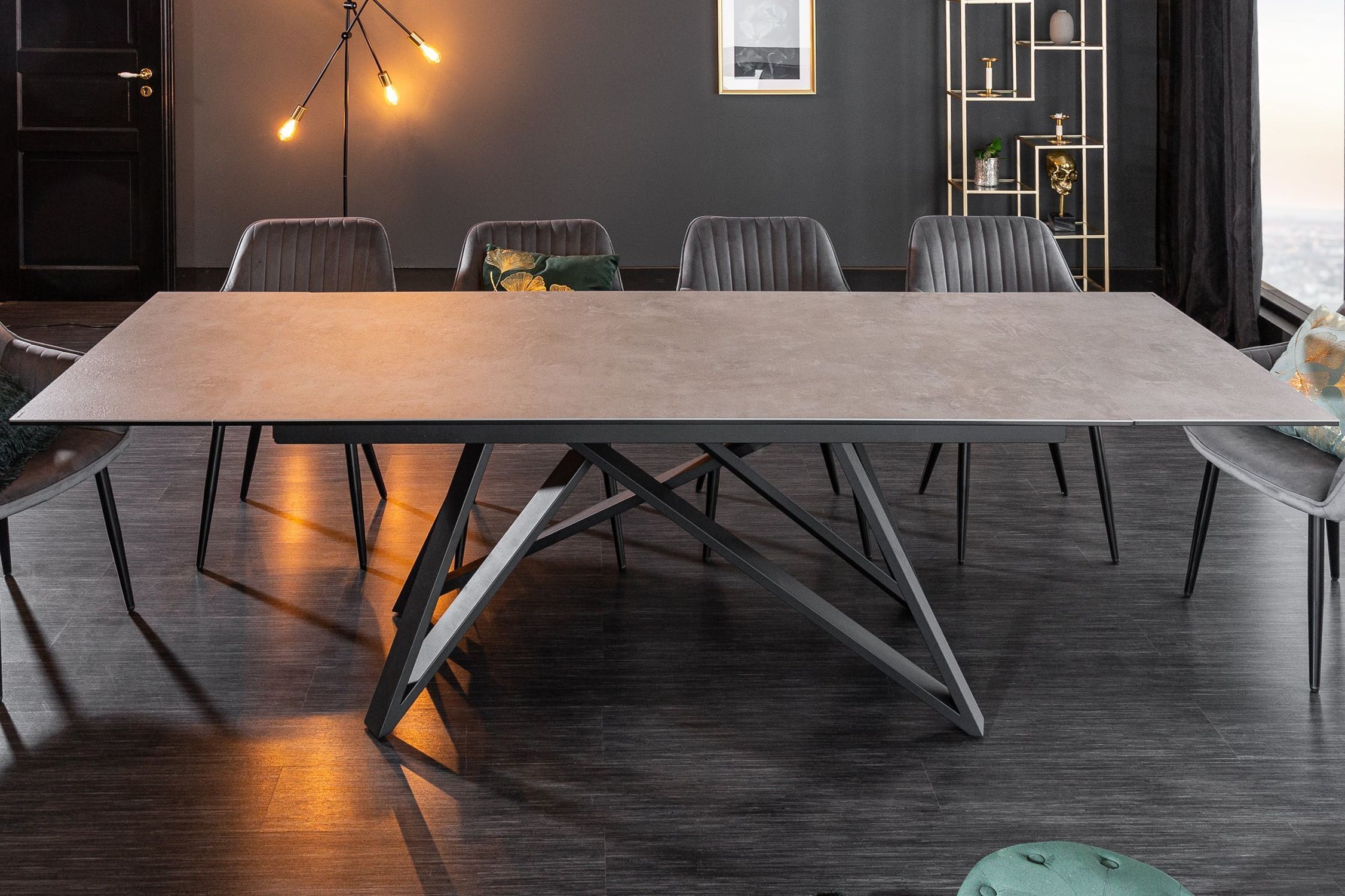 Table de salle à manger extensible en céramique grise noire 180 cm