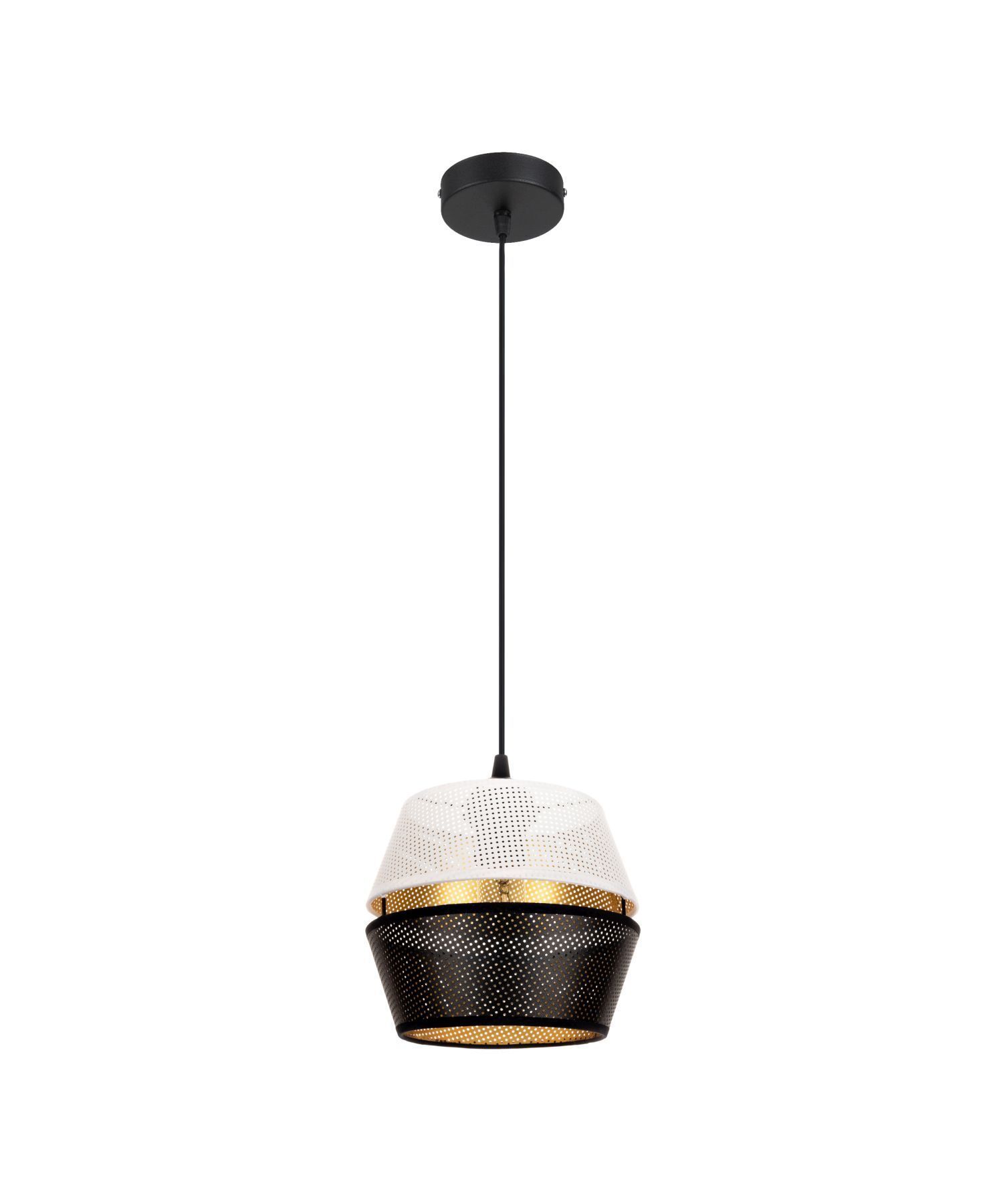 Suspension ronde métal noir blanc or E27 Ø20 cm