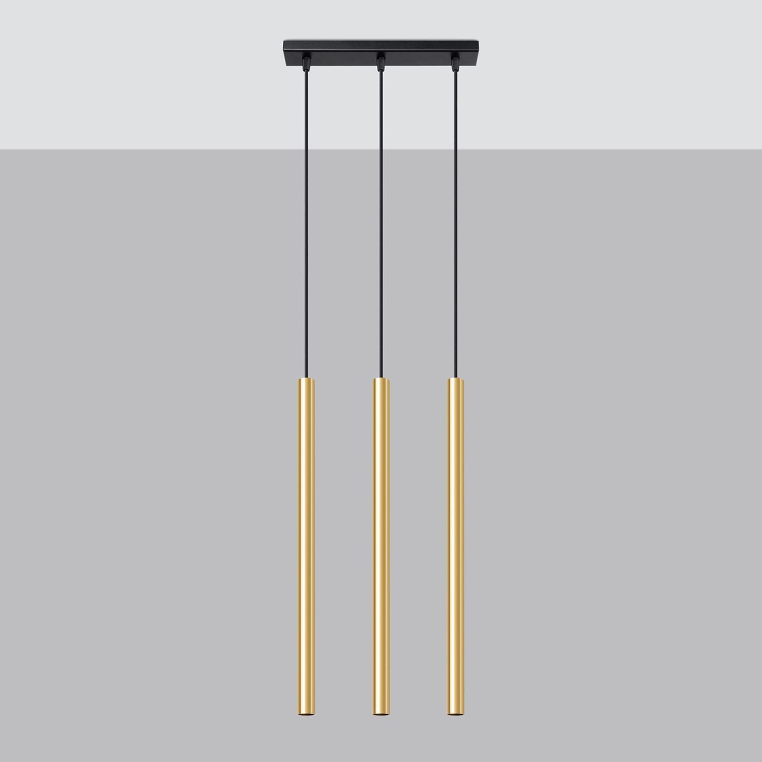 Pendelleuchte, Hängeleuchte, goldfarben, dreisträngig, minimalistisch